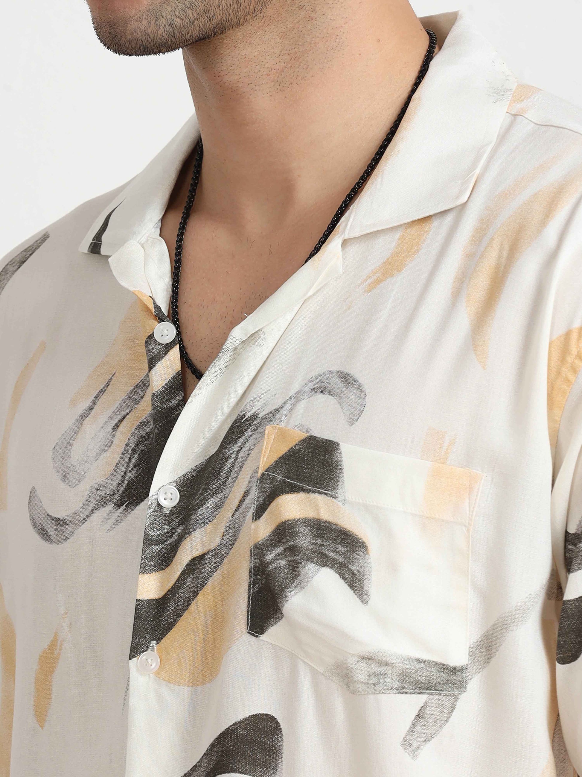 Yellowish Abstract Printed oversized shirt men