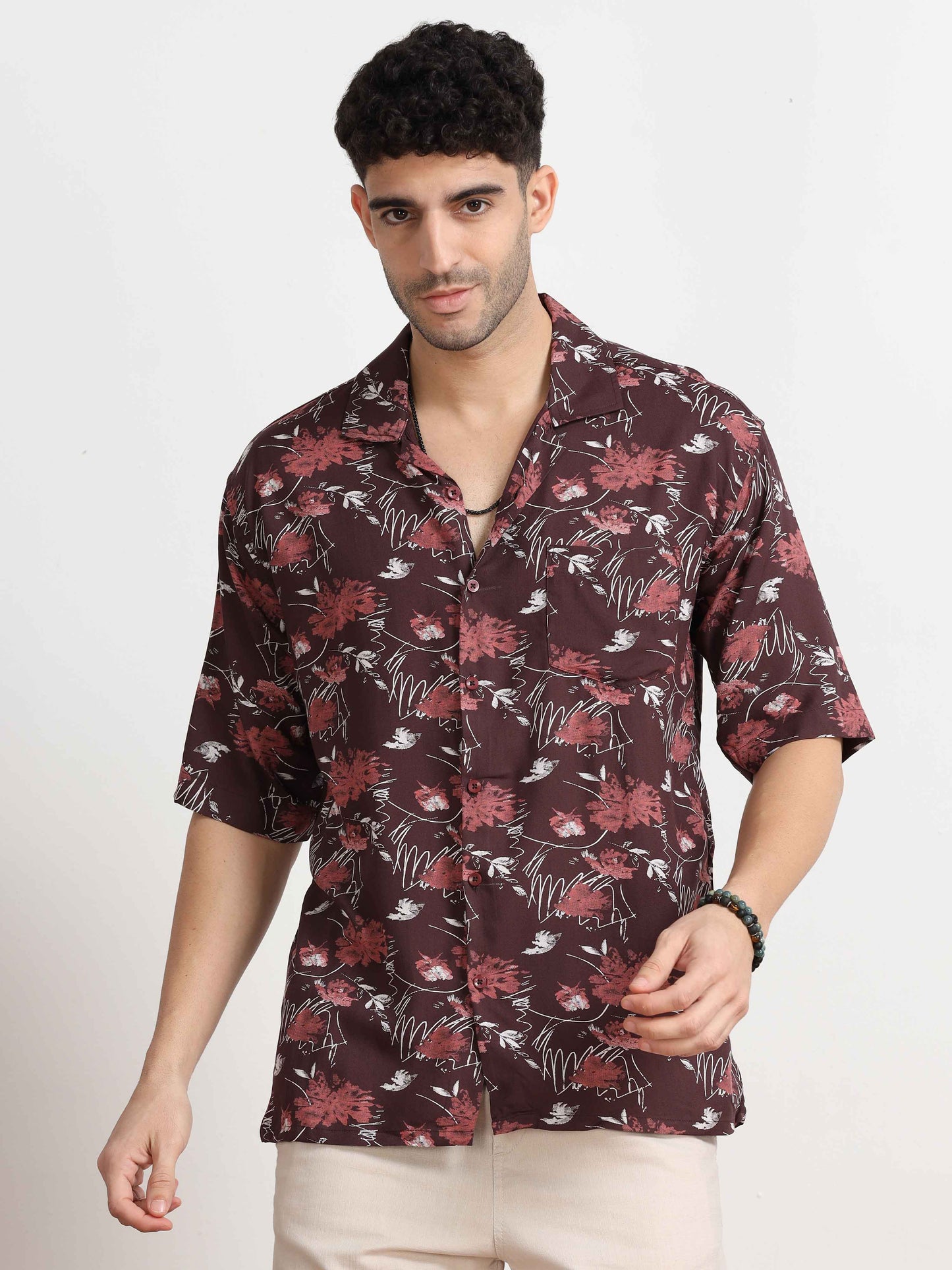  Abstract brown printed shirt for men