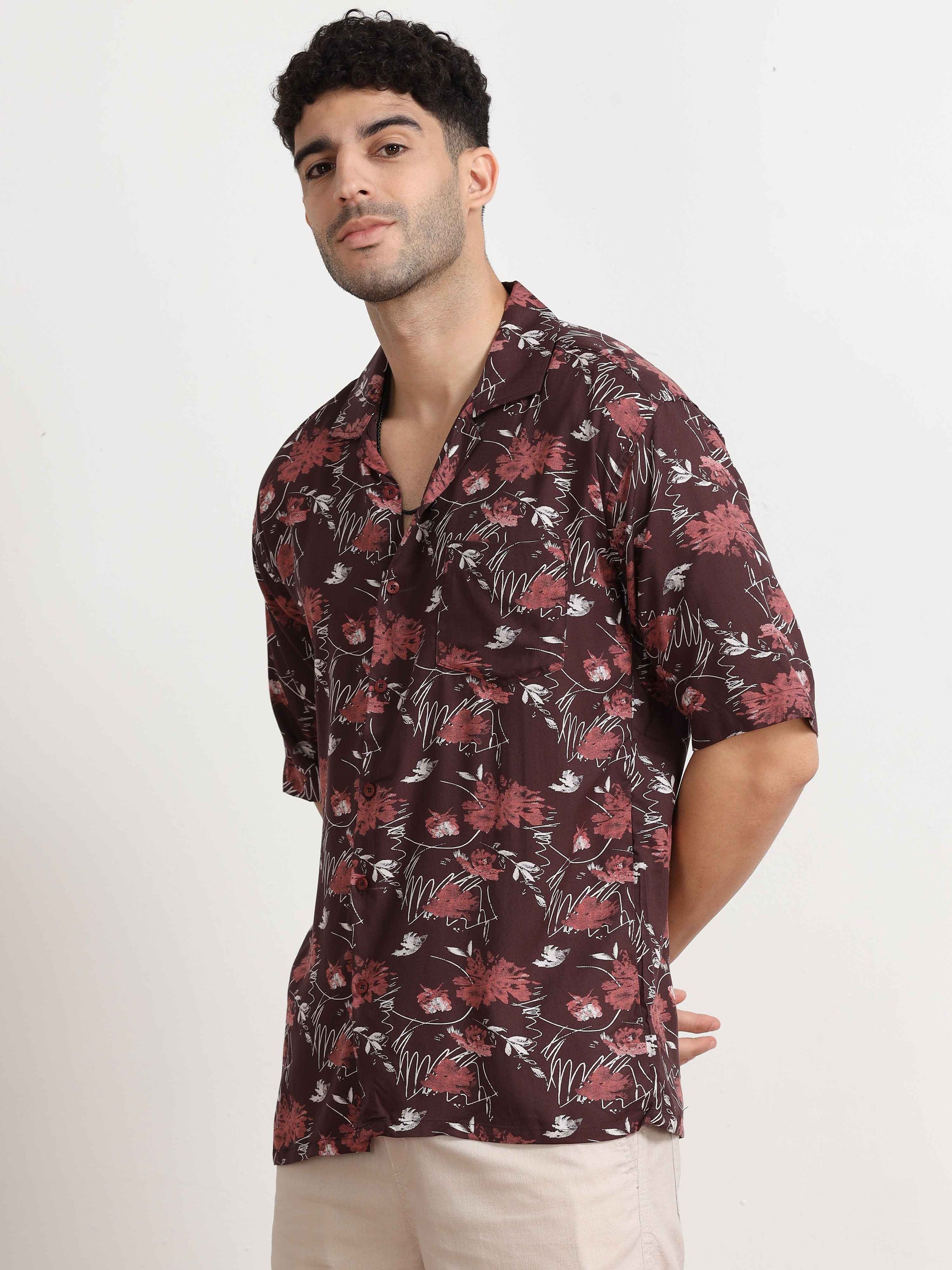  Abstract brown printed shirt for men