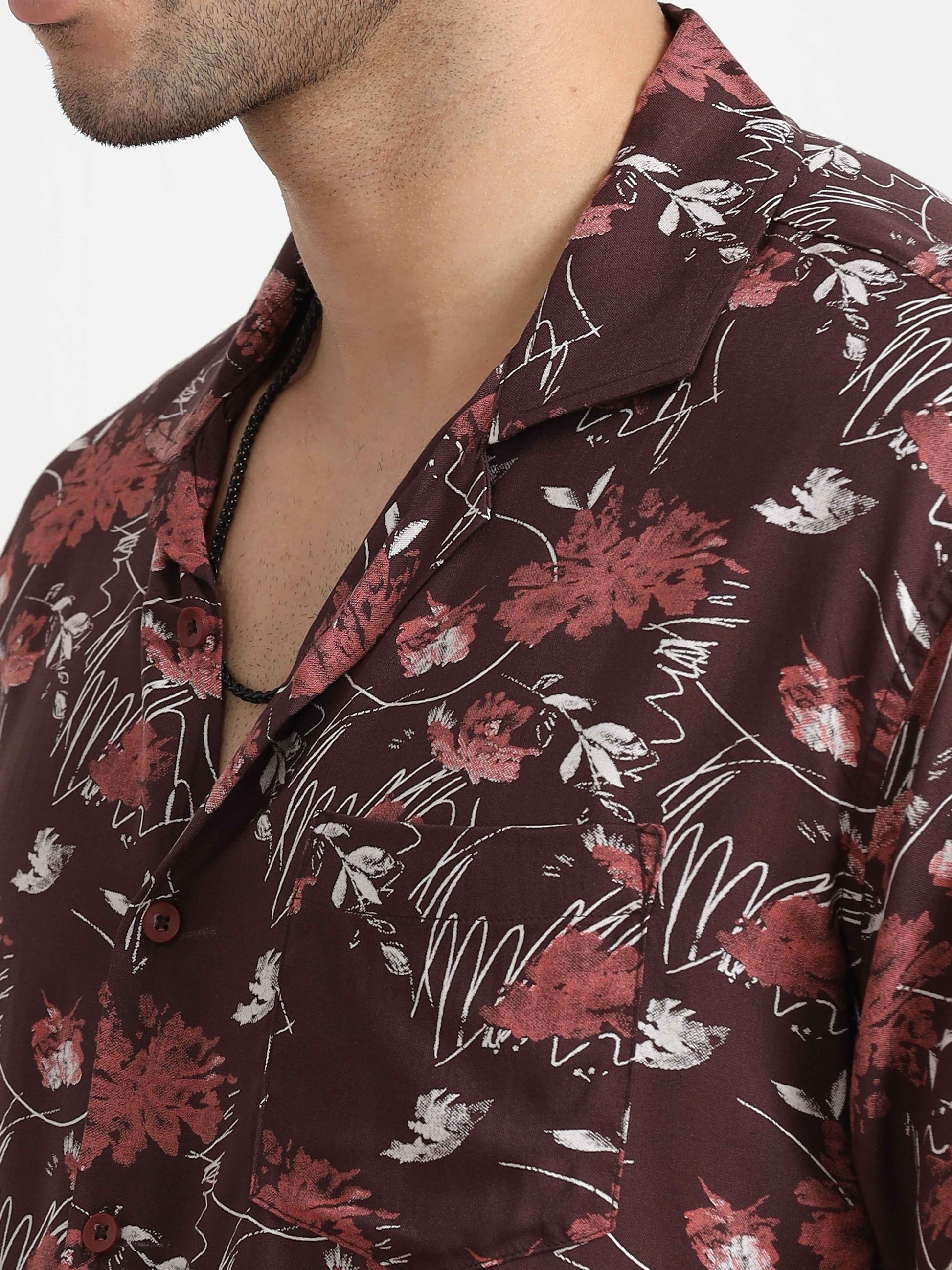  Abstract brown printed shirt for men