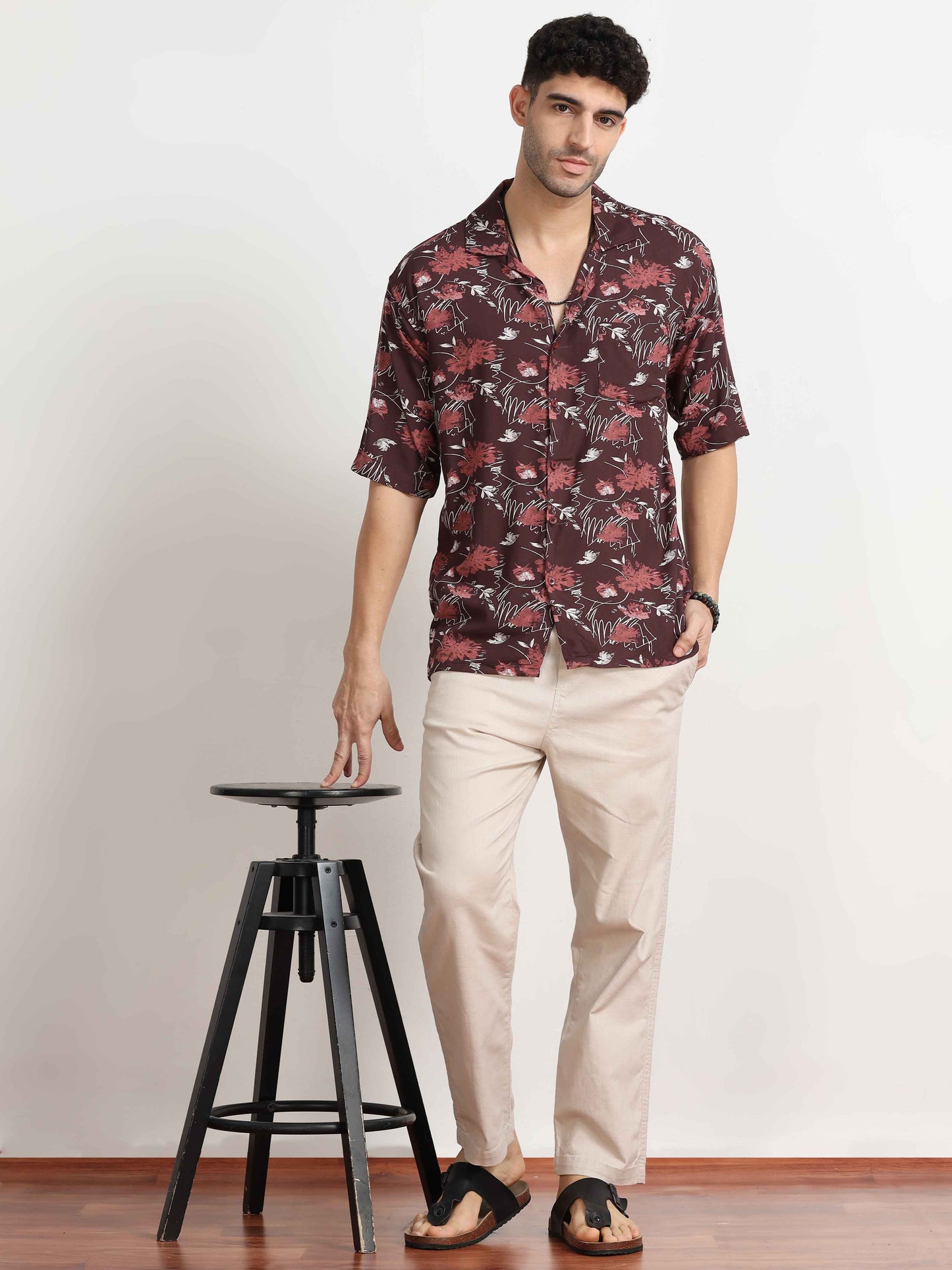  Abstract brown printed shirt for men