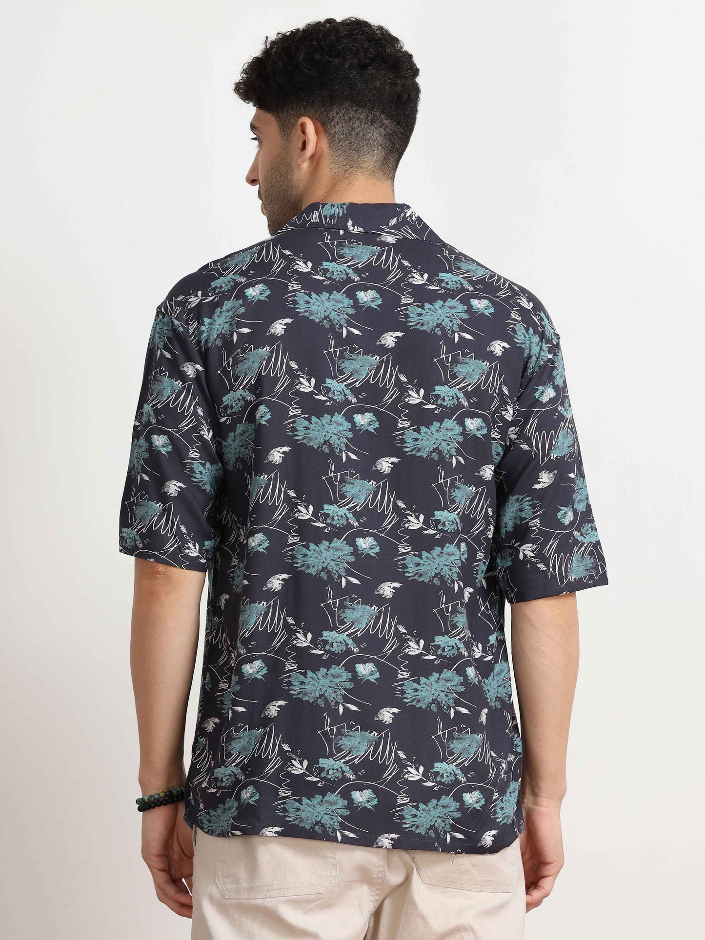 Navy Abstract Printed Oversized Shirt for men