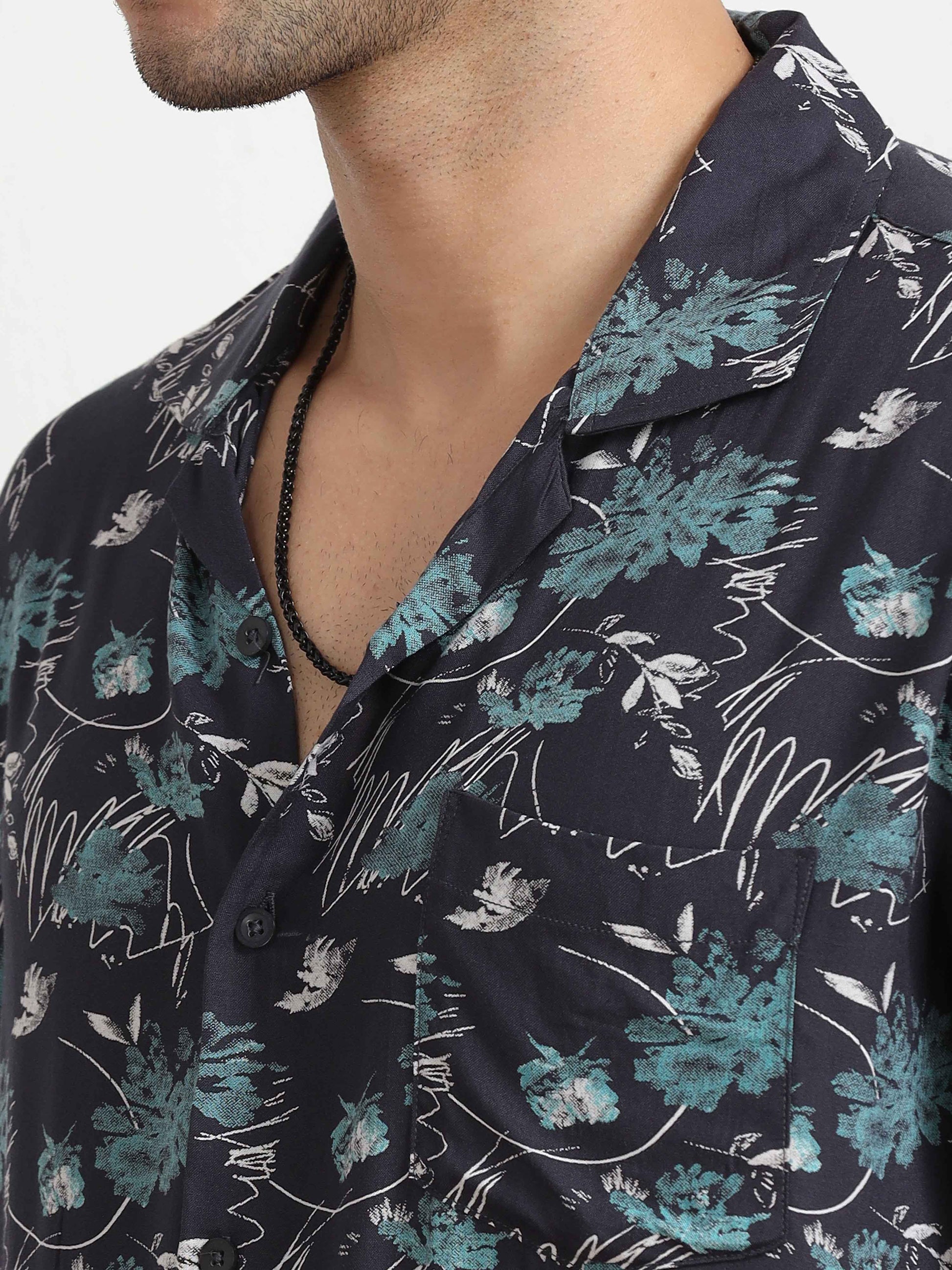 Navy Abstract Printed Oversized Shirt for men