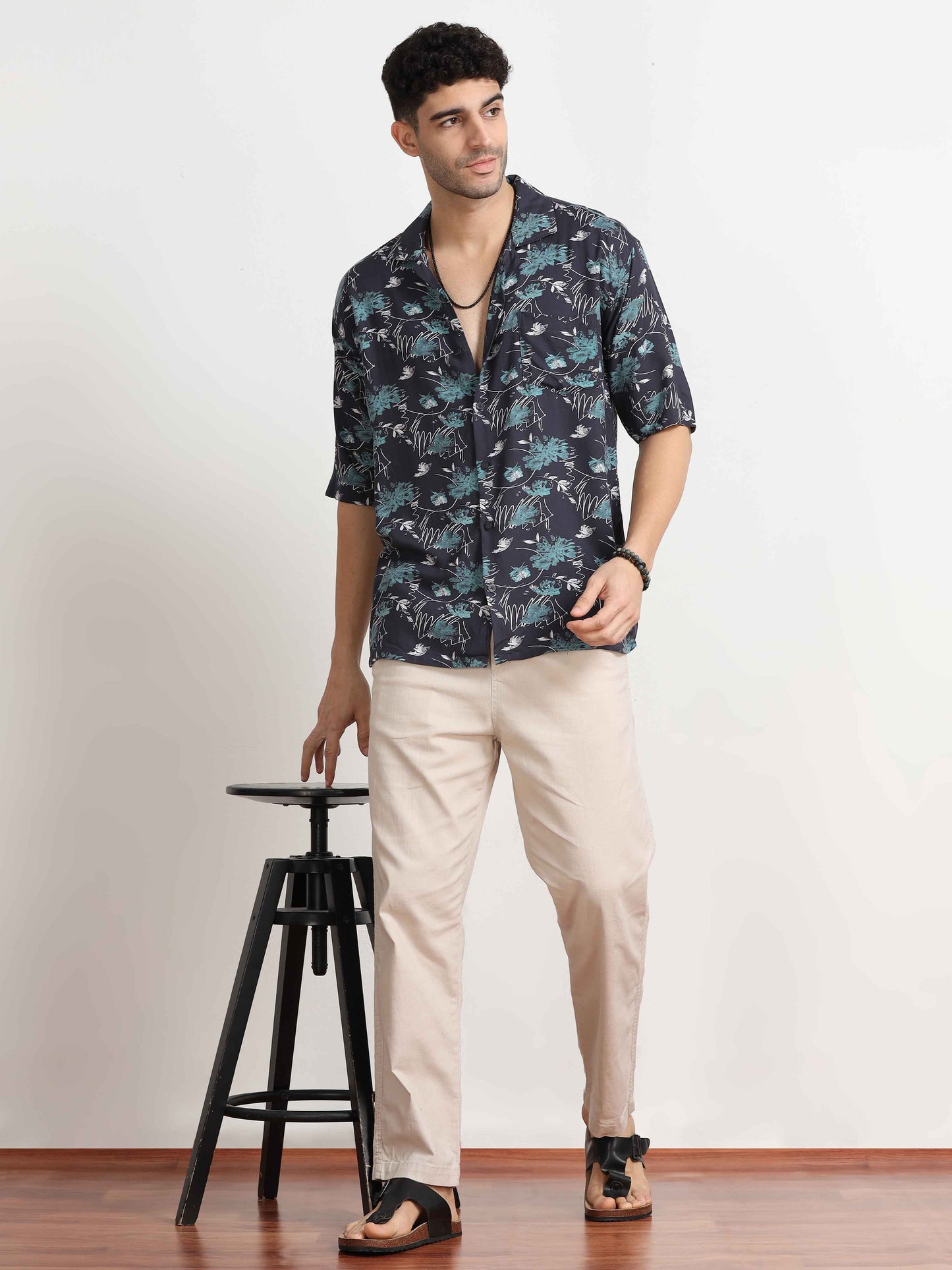 Navy Abstract Printed Oversized Shirt for men