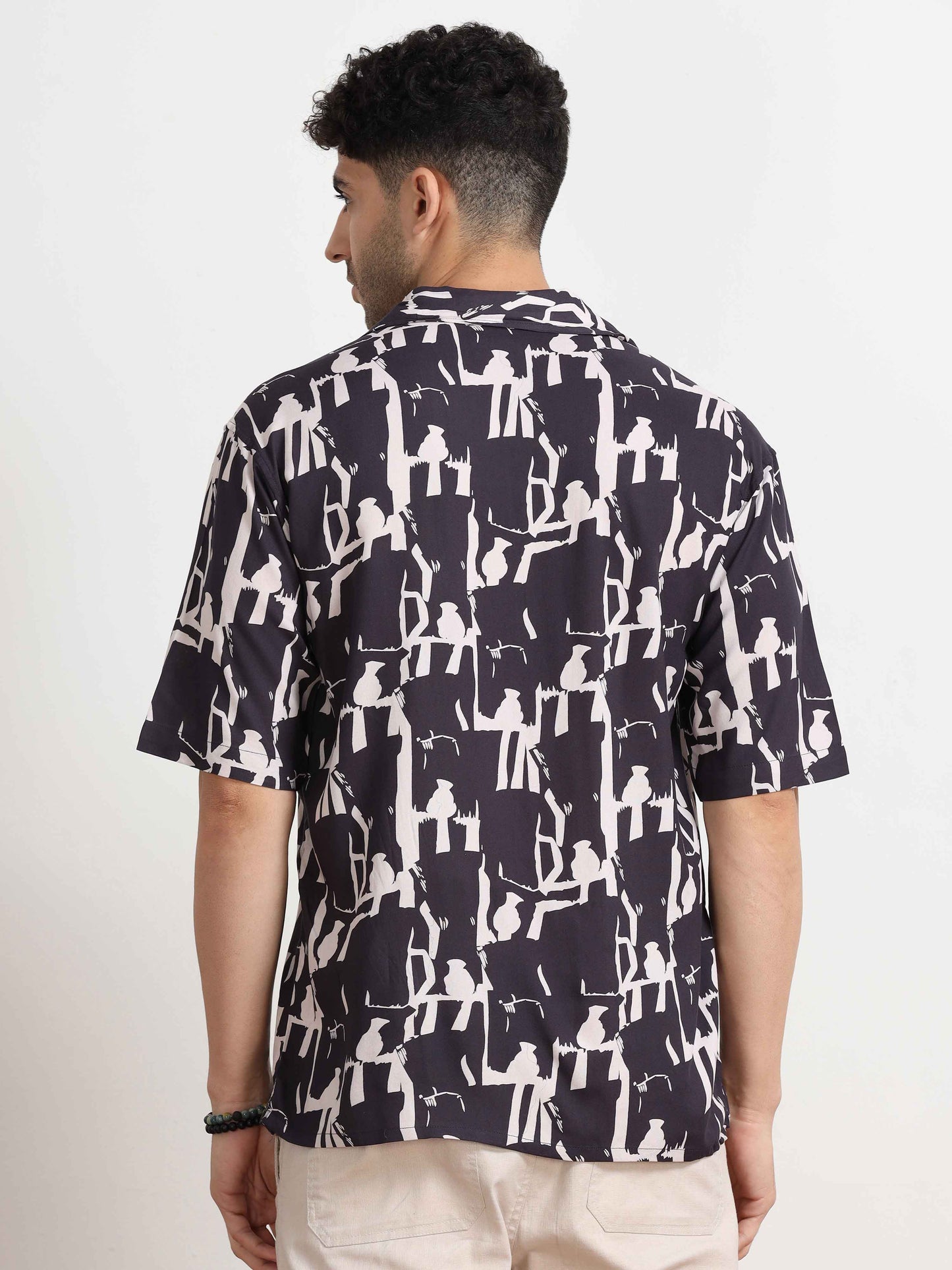 Baltic Sea Abstract Printed Oversized cuban collar shirt for men