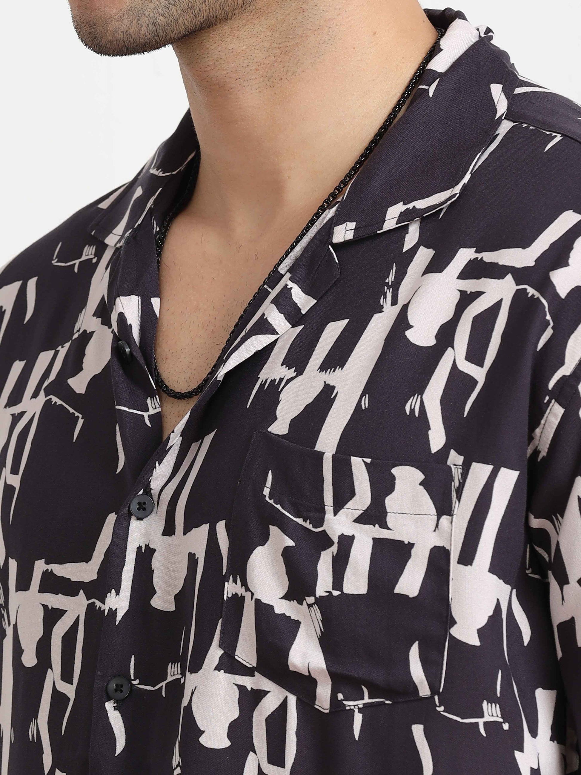 Baltic Sea Abstract Printed Oversized cuban collar shirt for men