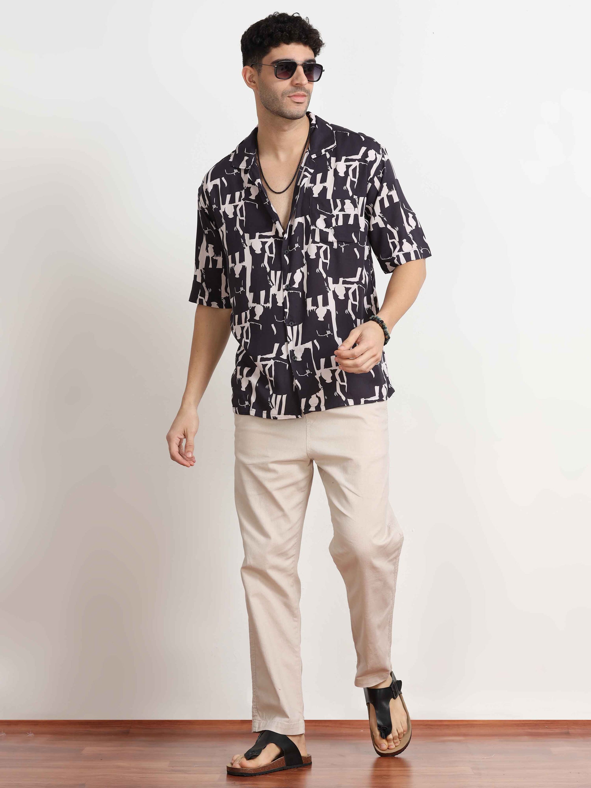 Baltic Sea Abstract Printed Oversized cuban collar shirt for men