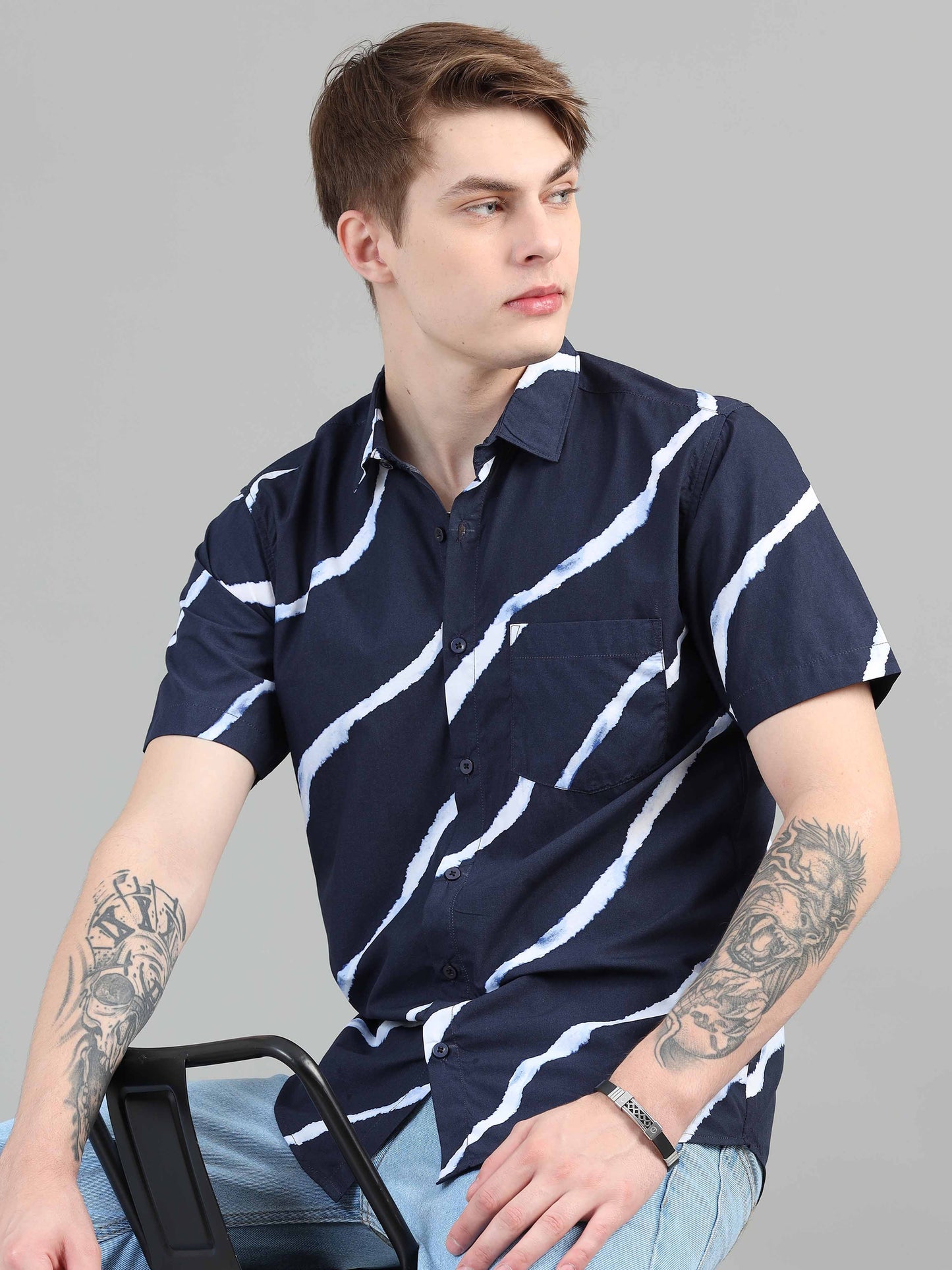 Diagonal Lines Navy Printed Shirt for men 