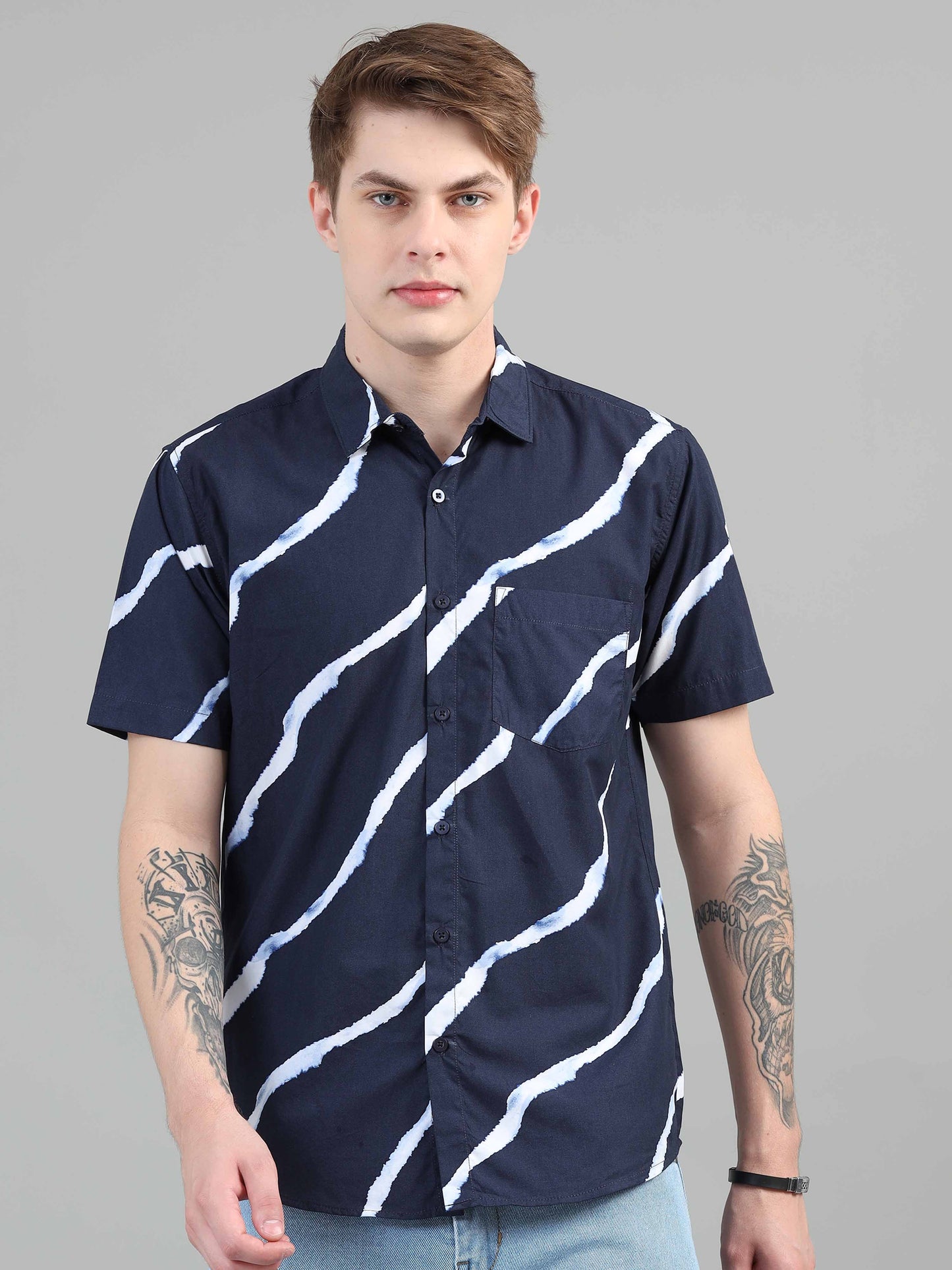 Diagonal Lines Navy Printed Shirt for men 