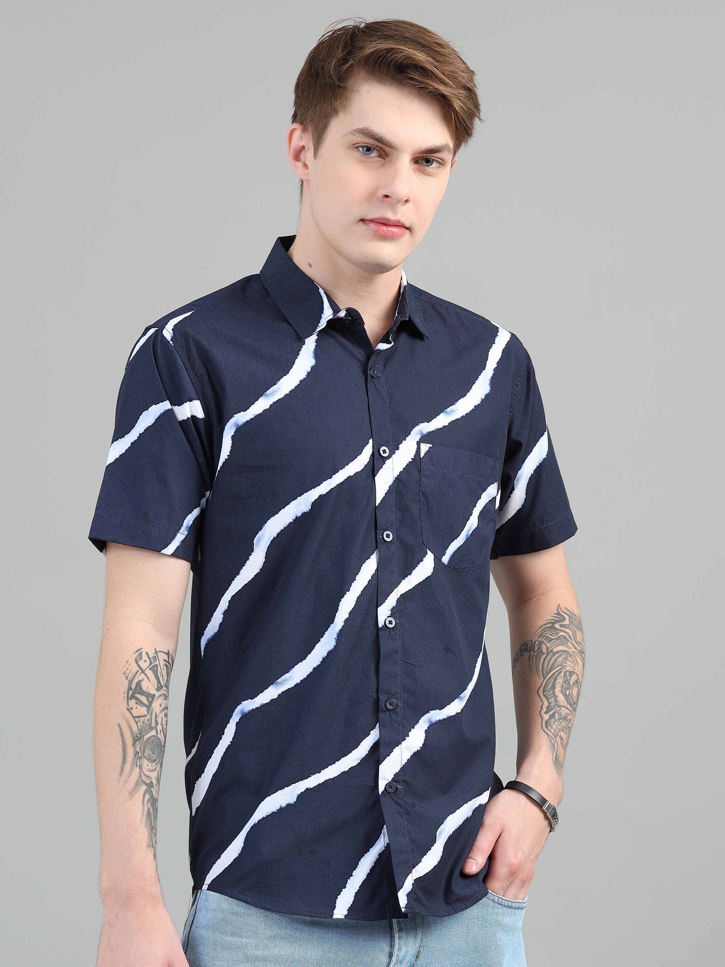 Diagonal Lines Navy Printed Shirt for men 