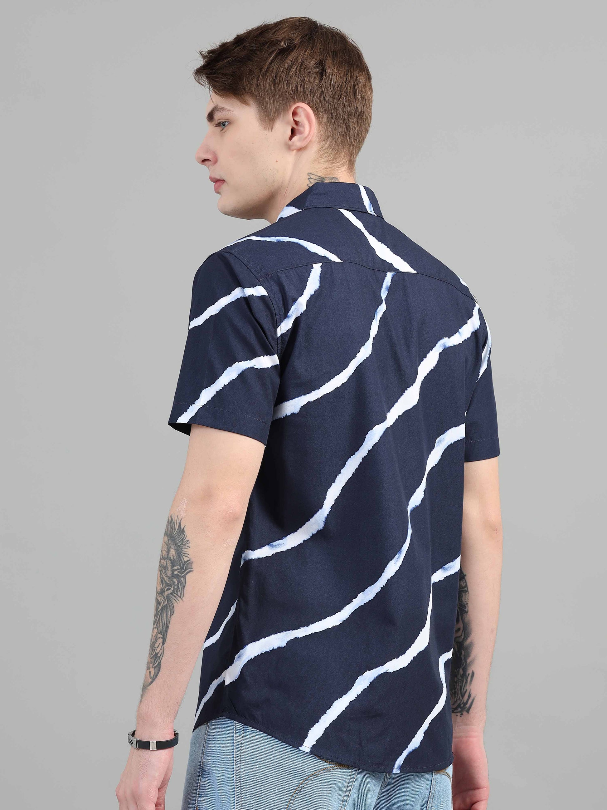 Diagonal Lines Navy Printed Shirt for men 