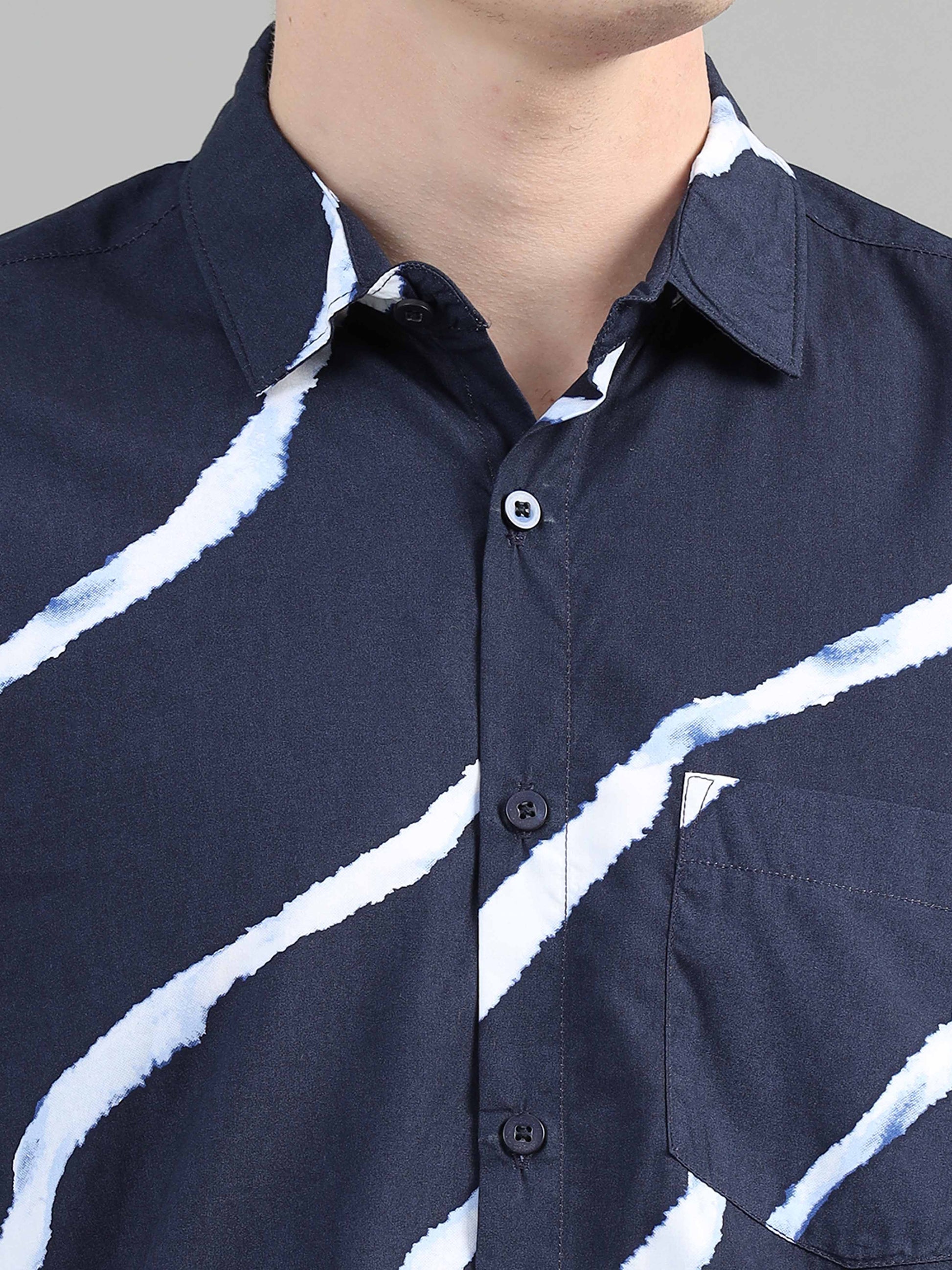 Diagonal Lines Navy Printed Shirt for men 