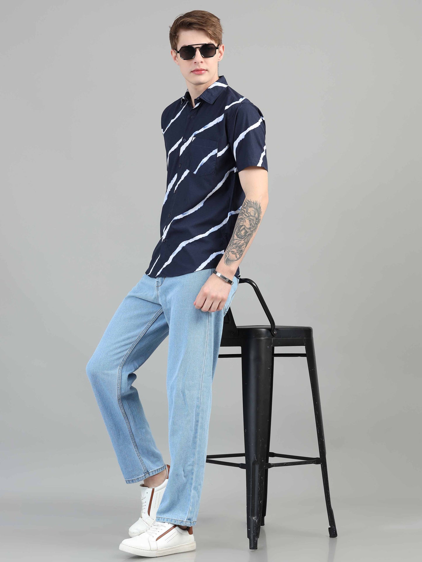 Diagonal Lines Navy Printed Shirt for men 