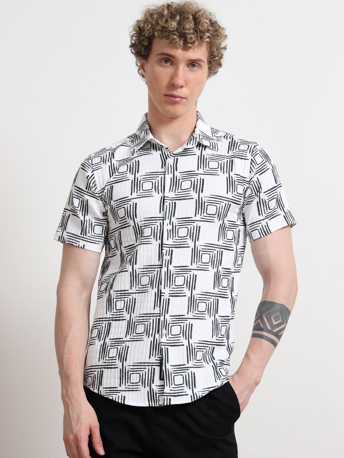 Black & White Digital Printed Cube Shirt for Men