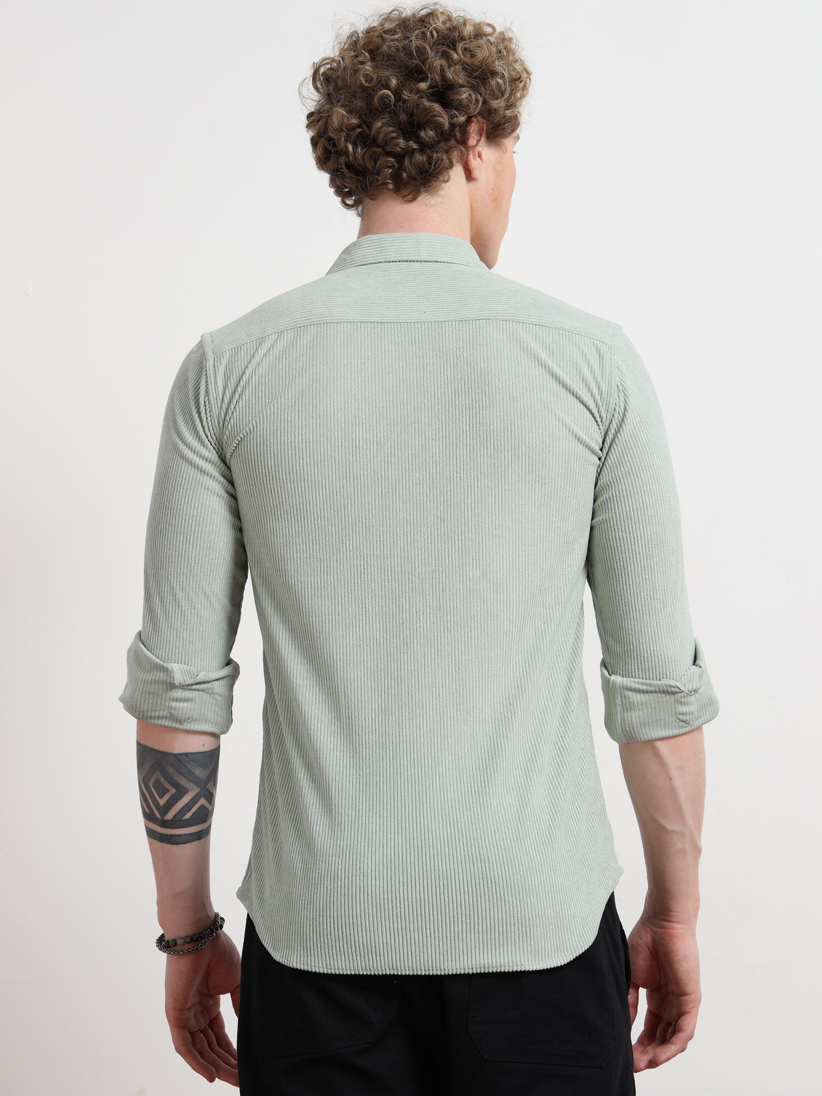 Full Sleeve Green Corduroy Shirt for Men