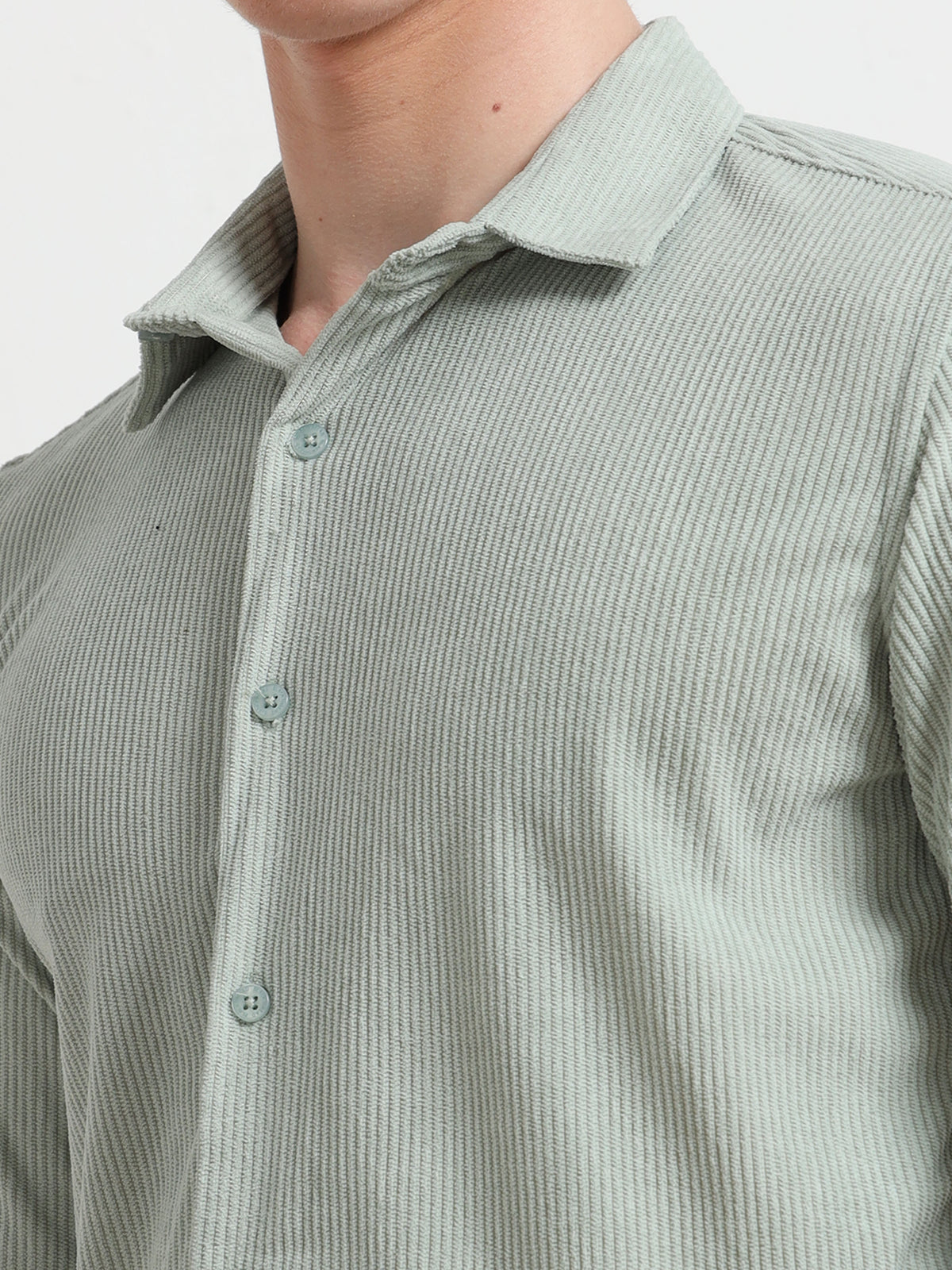 Full Sleeve Green Corduroy Shirt for Men