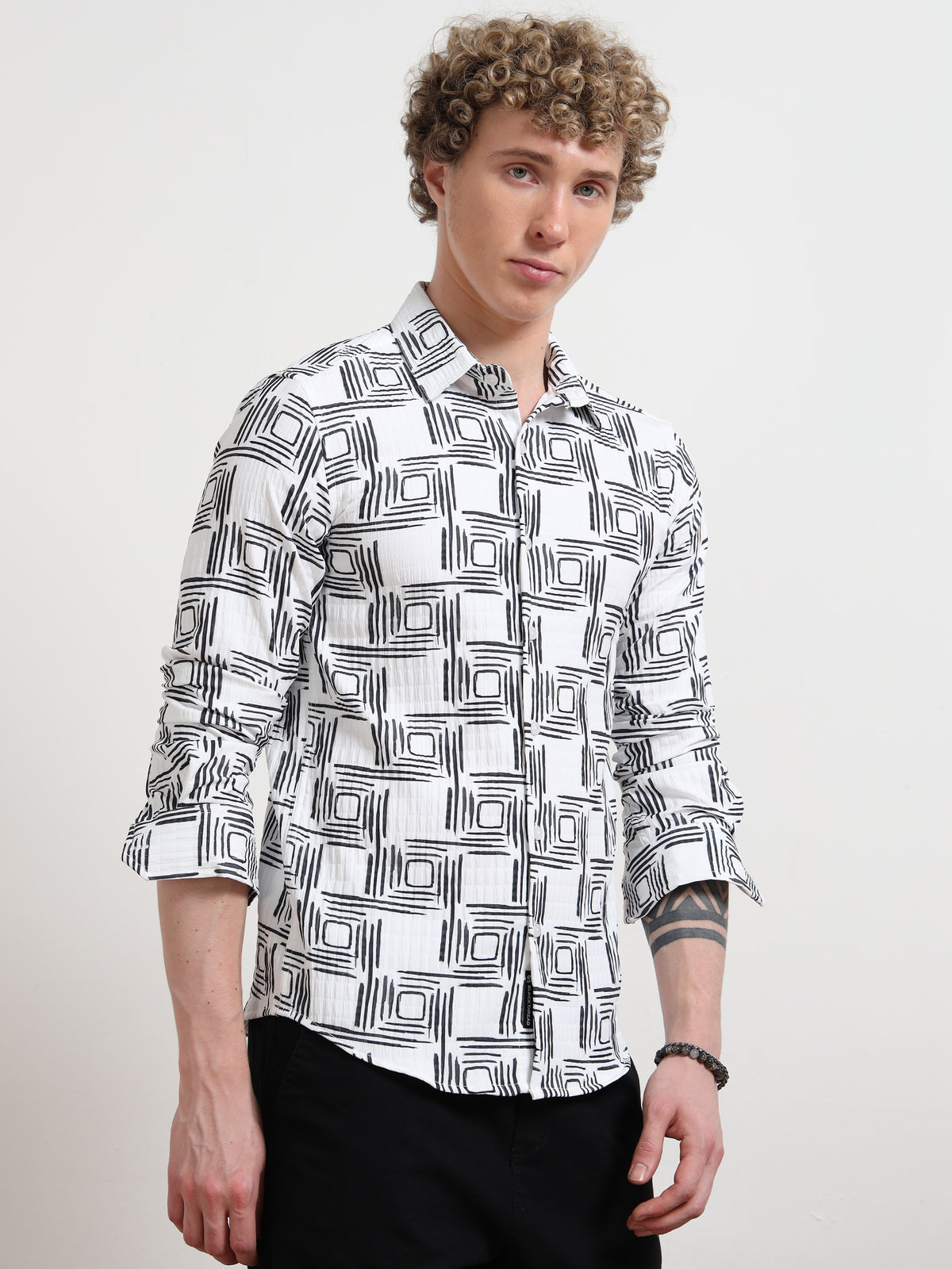 Cube Black And White Printed Shirt for Men