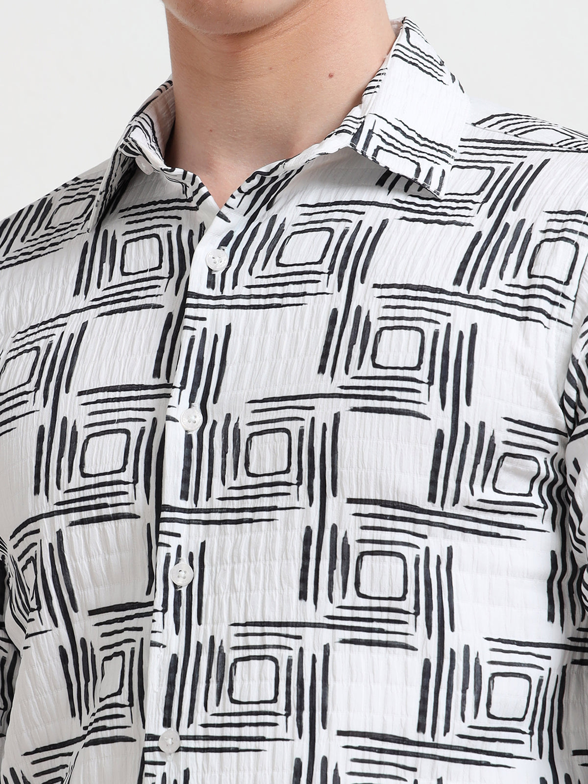 Cube Black And White Printed Shirt for Men