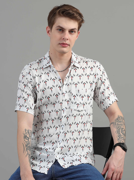 Beige Abstract Printed Shirt for men