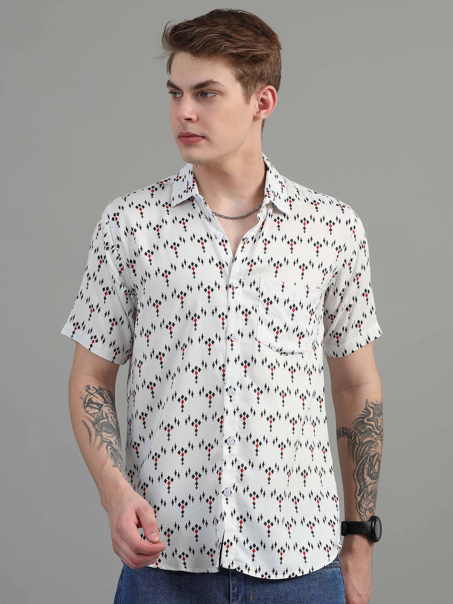 Beige Abstract Printed Shirt for men