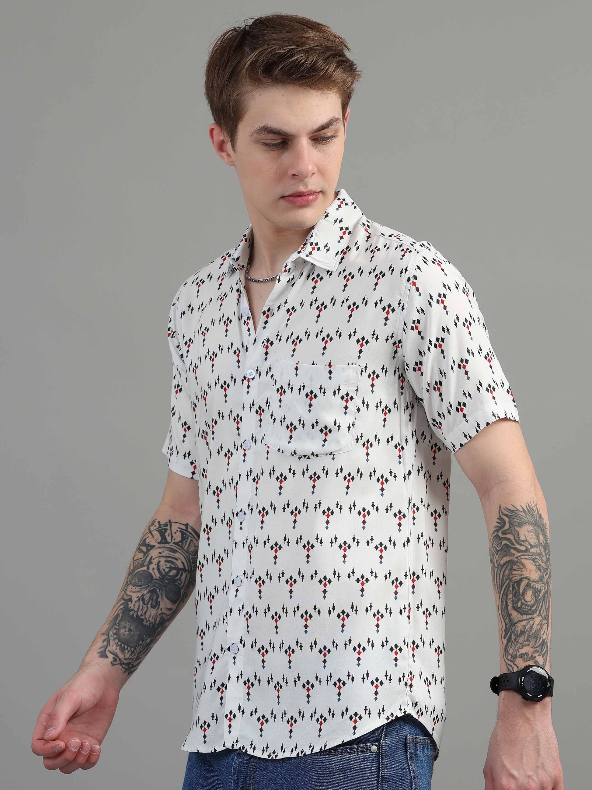 Beige Abstract Printed Shirt for men