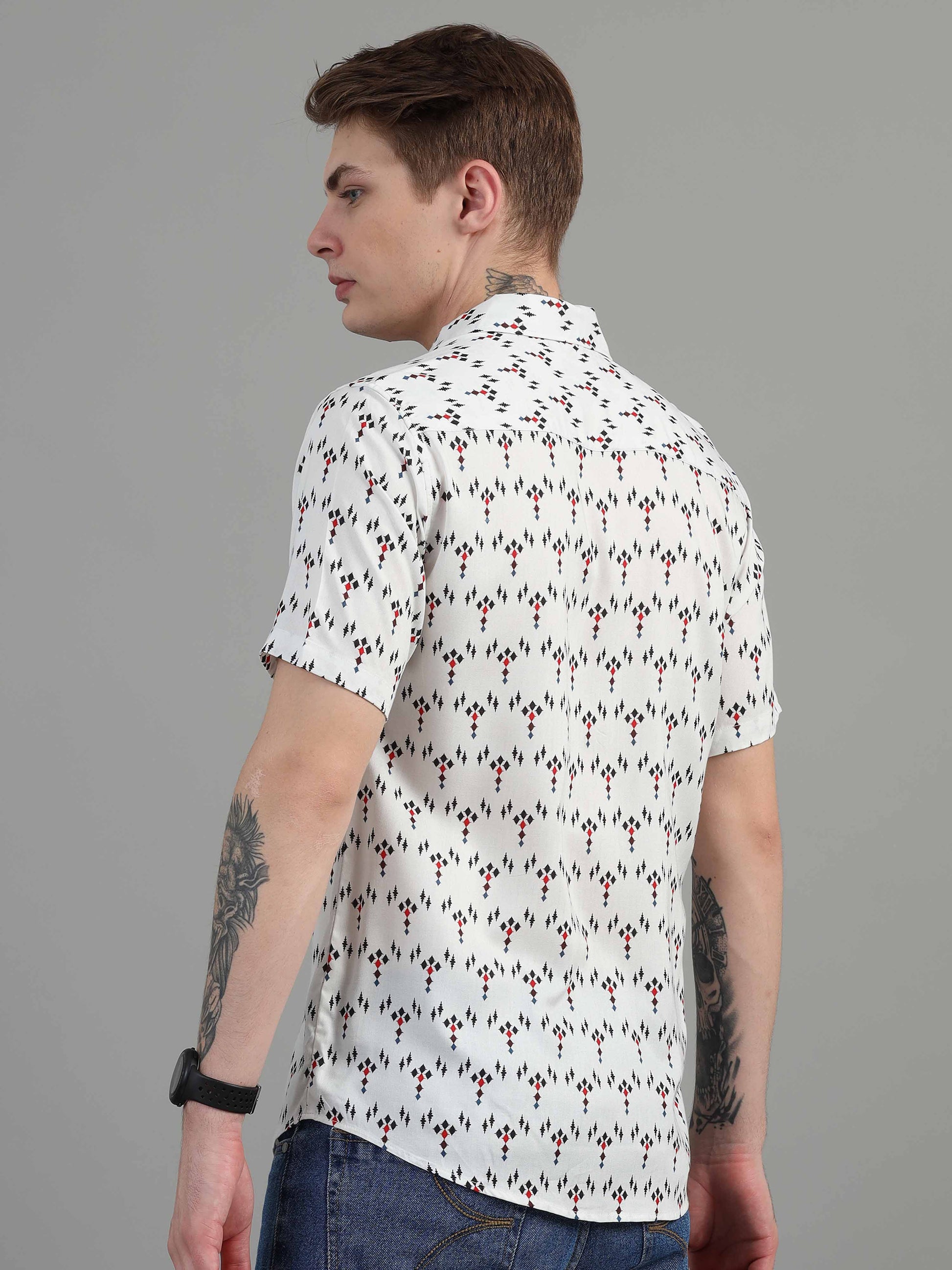 Beige Abstract Printed Shirt for men