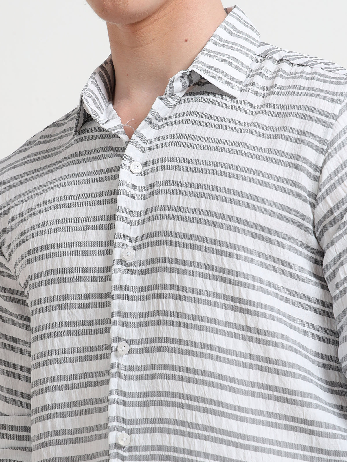 Full Sleeve Grey Shirt Horizontal Stripes for Men