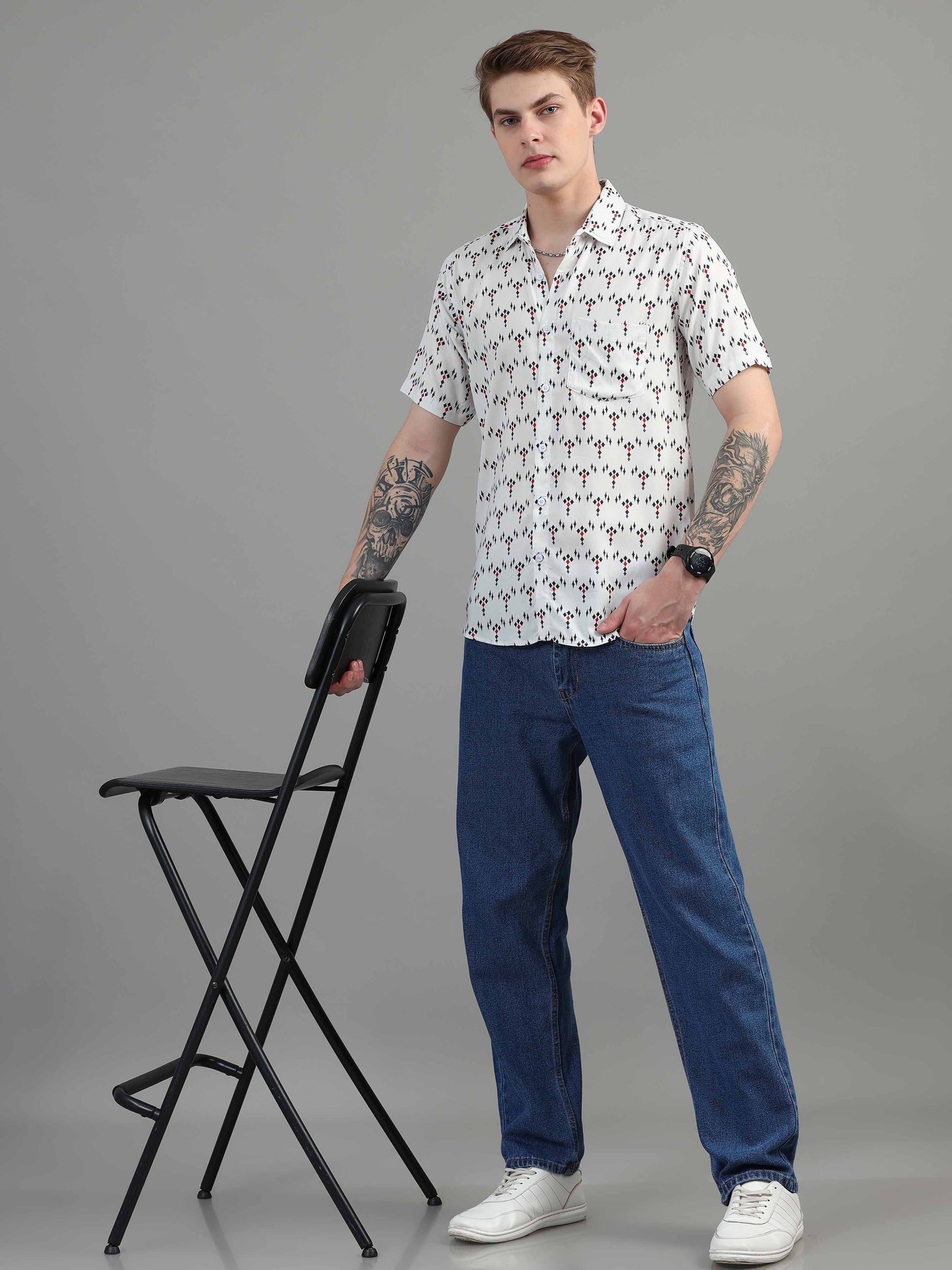 Beige Abstract Printed Shirt for men