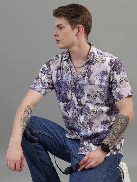 Floral print lavender shirt mens