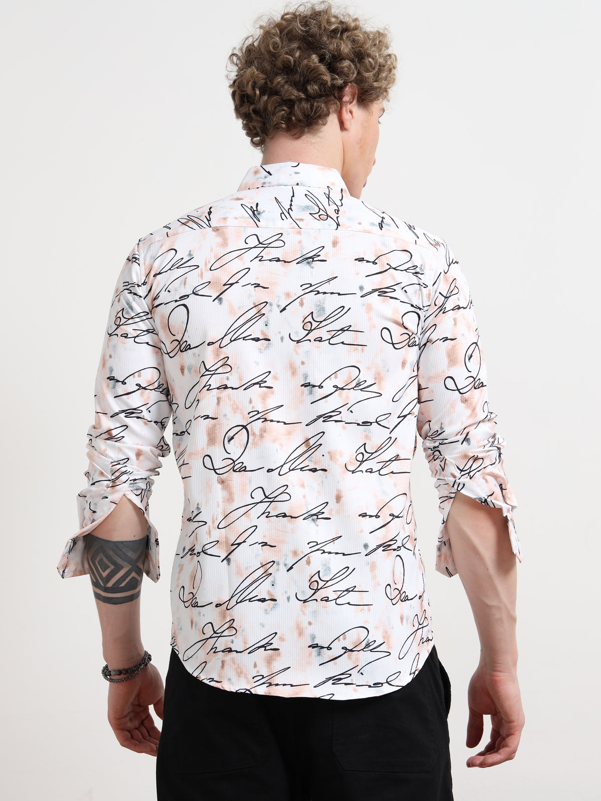 Cotton Printed White Calligraphy Shirt for Men