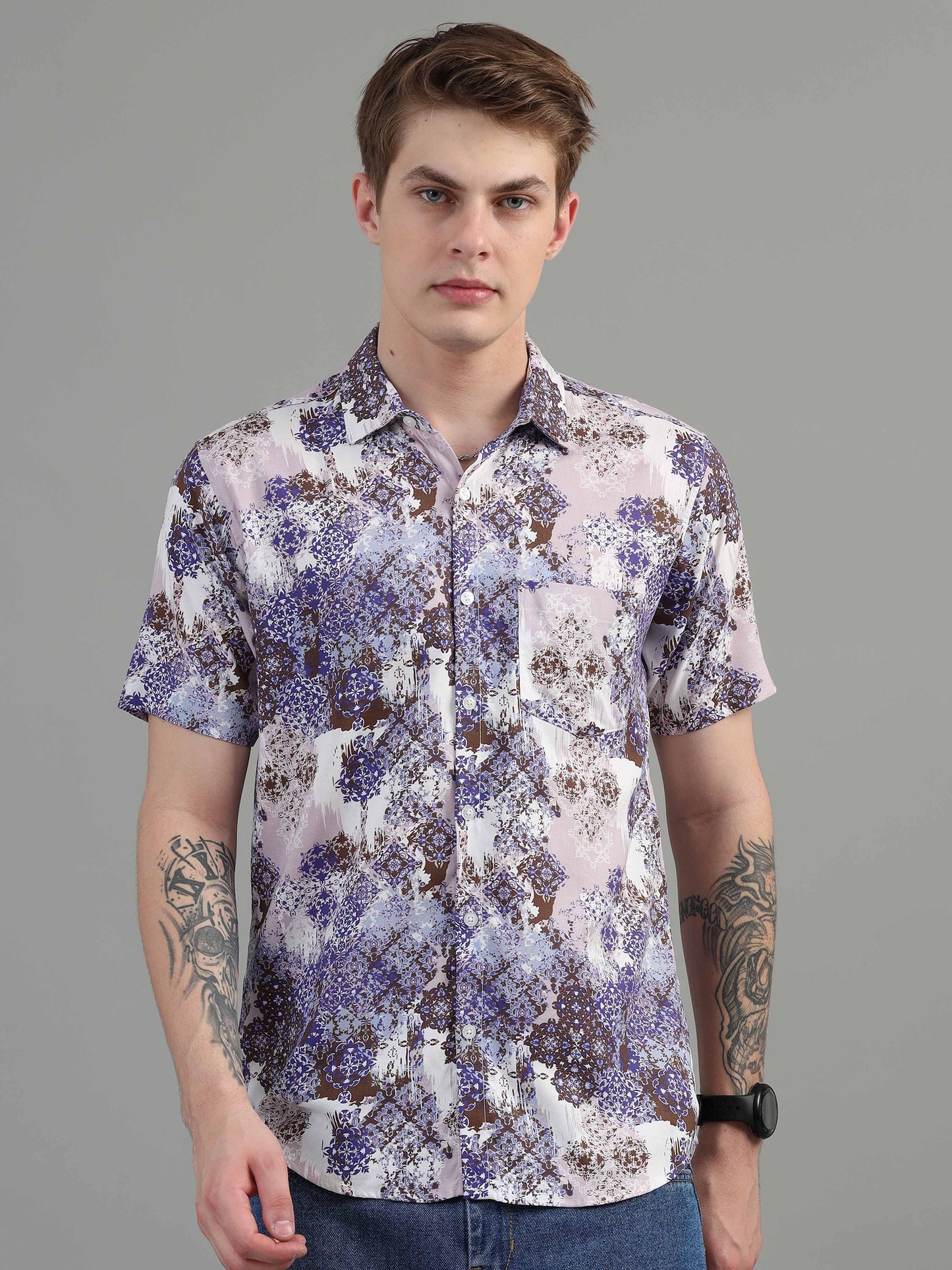 Floral print lavender shirt mens