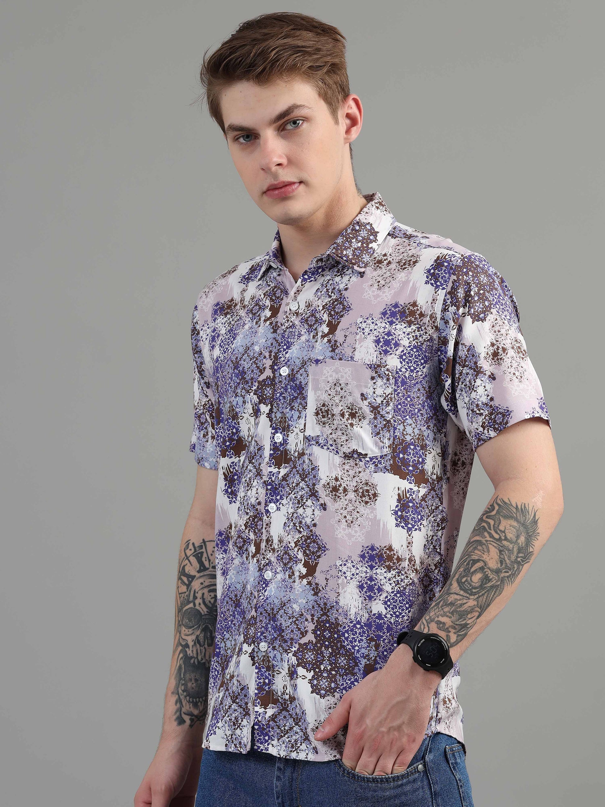 Floral print lavender shirt mens