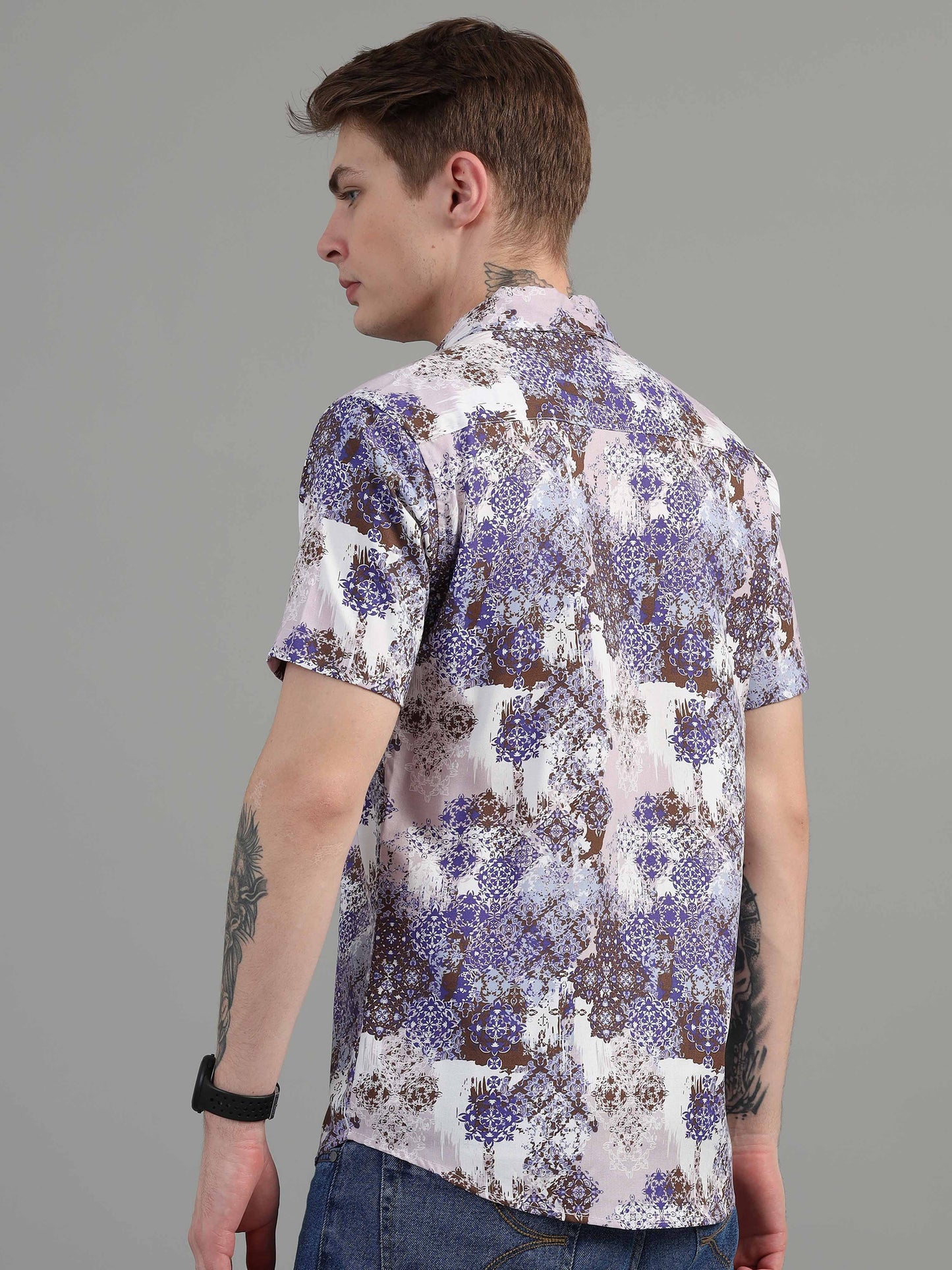 Floral print lavender shirt mens