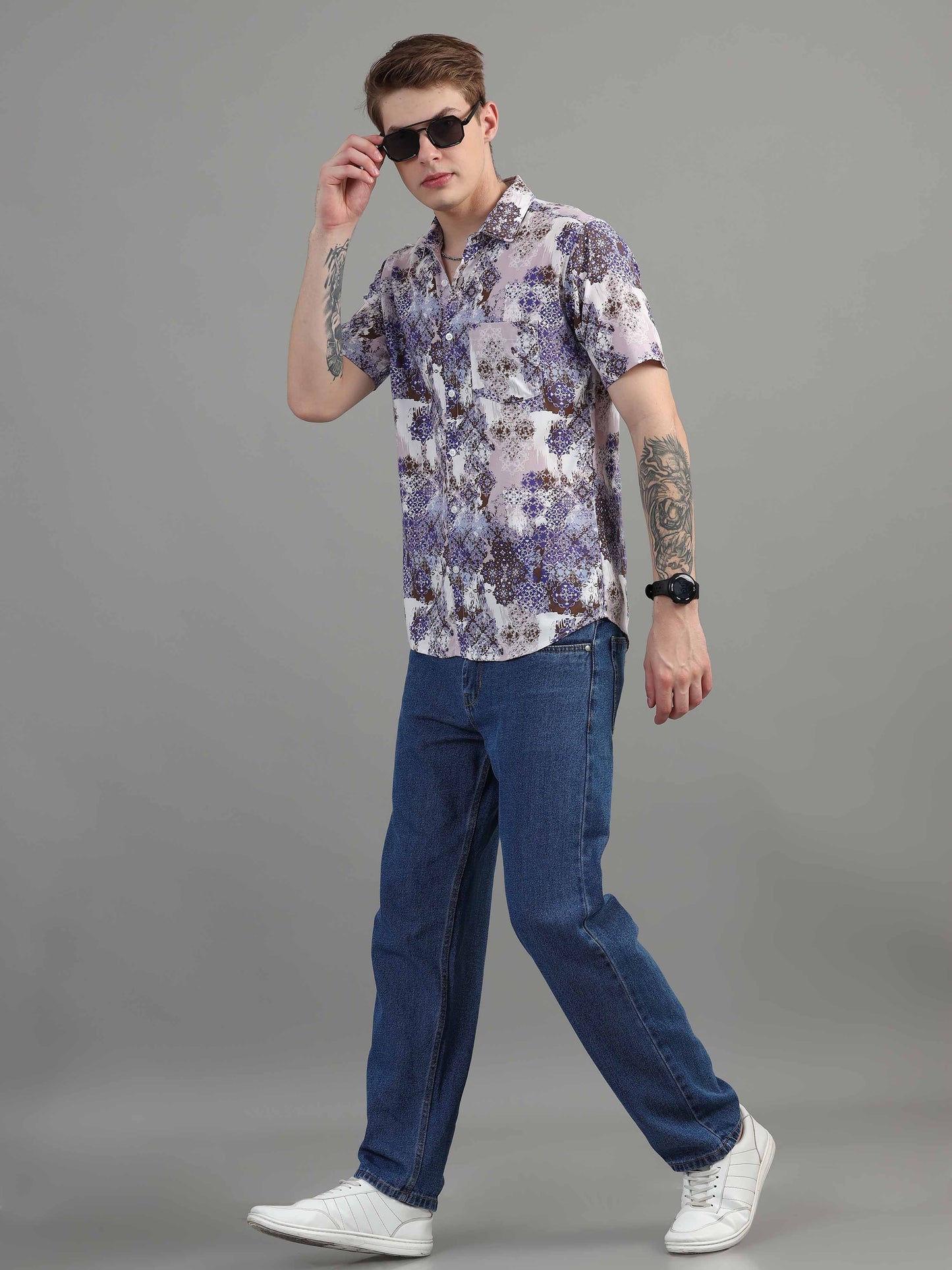 Floral print lavender shirt mens