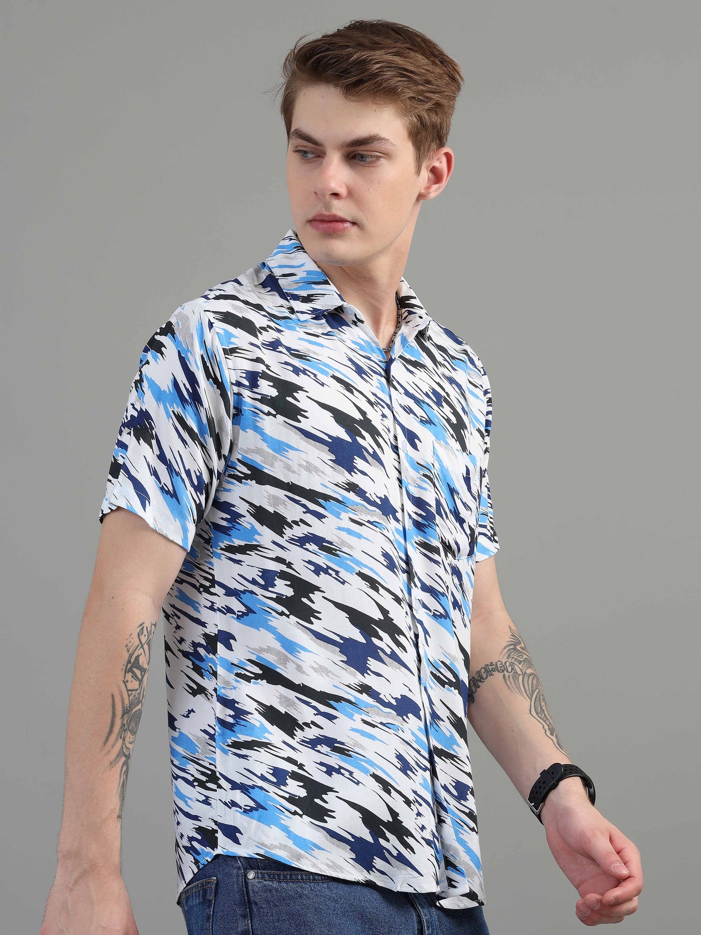 White Marble Printed rayon fabric shirt for men