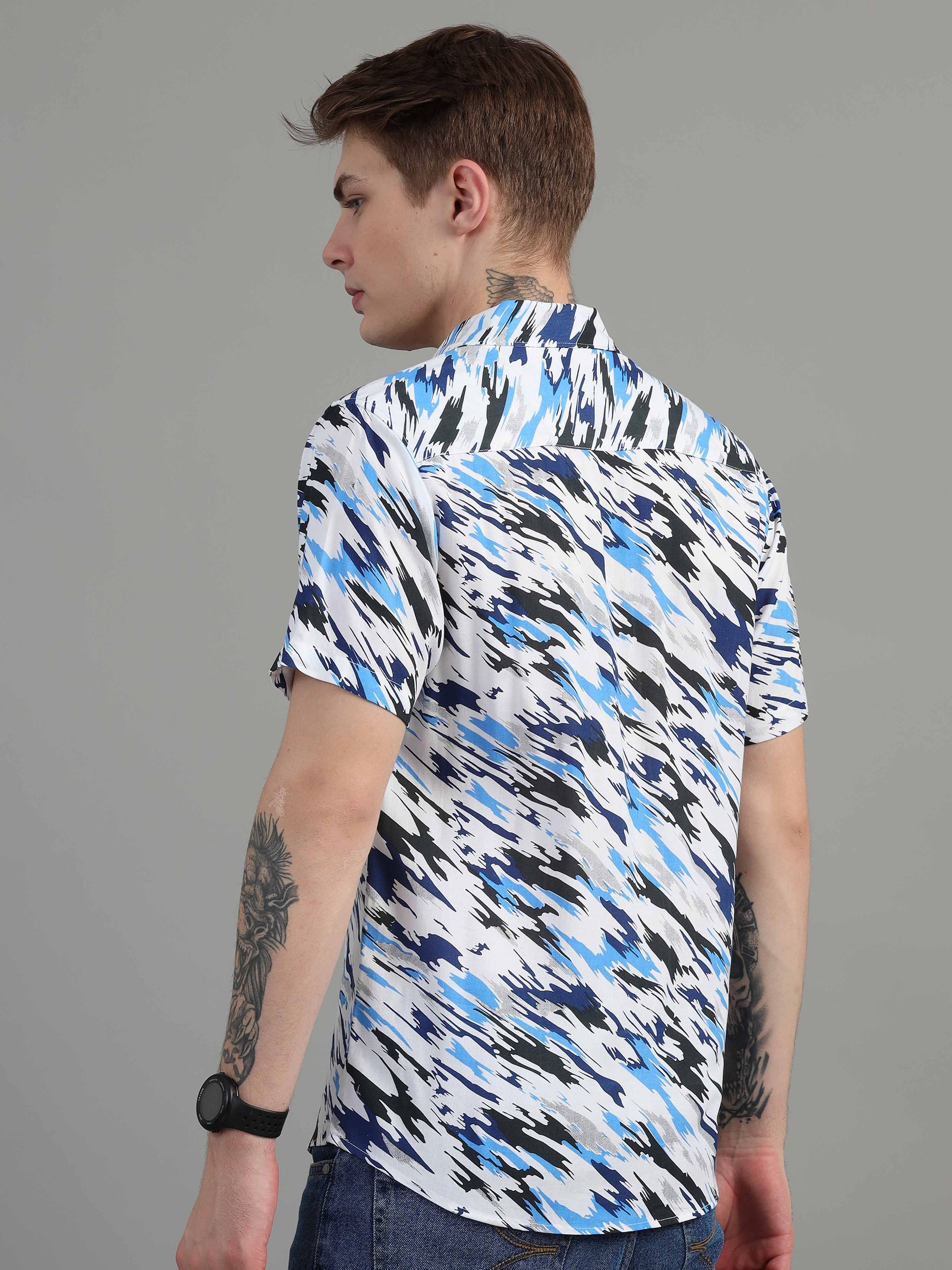 White Marble Printed rayon fabric shirt for men