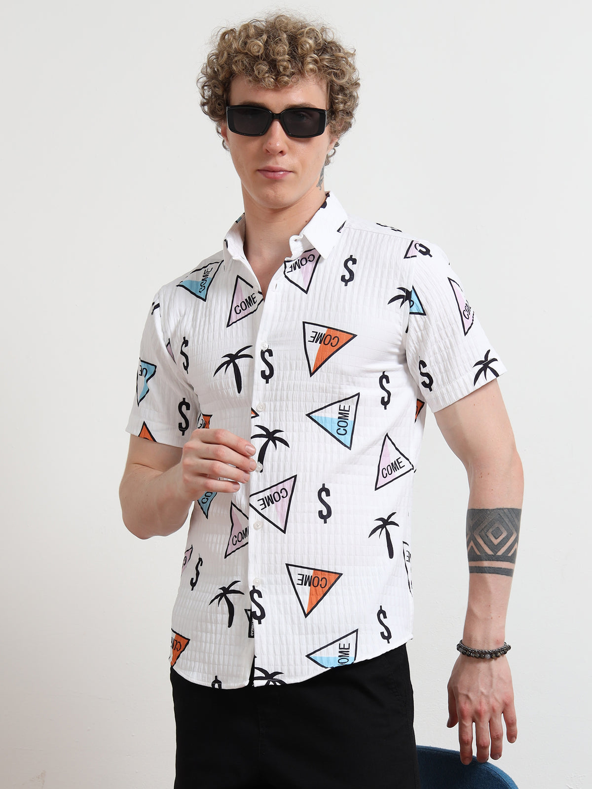 Half Sleeve White Dollar Shirt for Men
