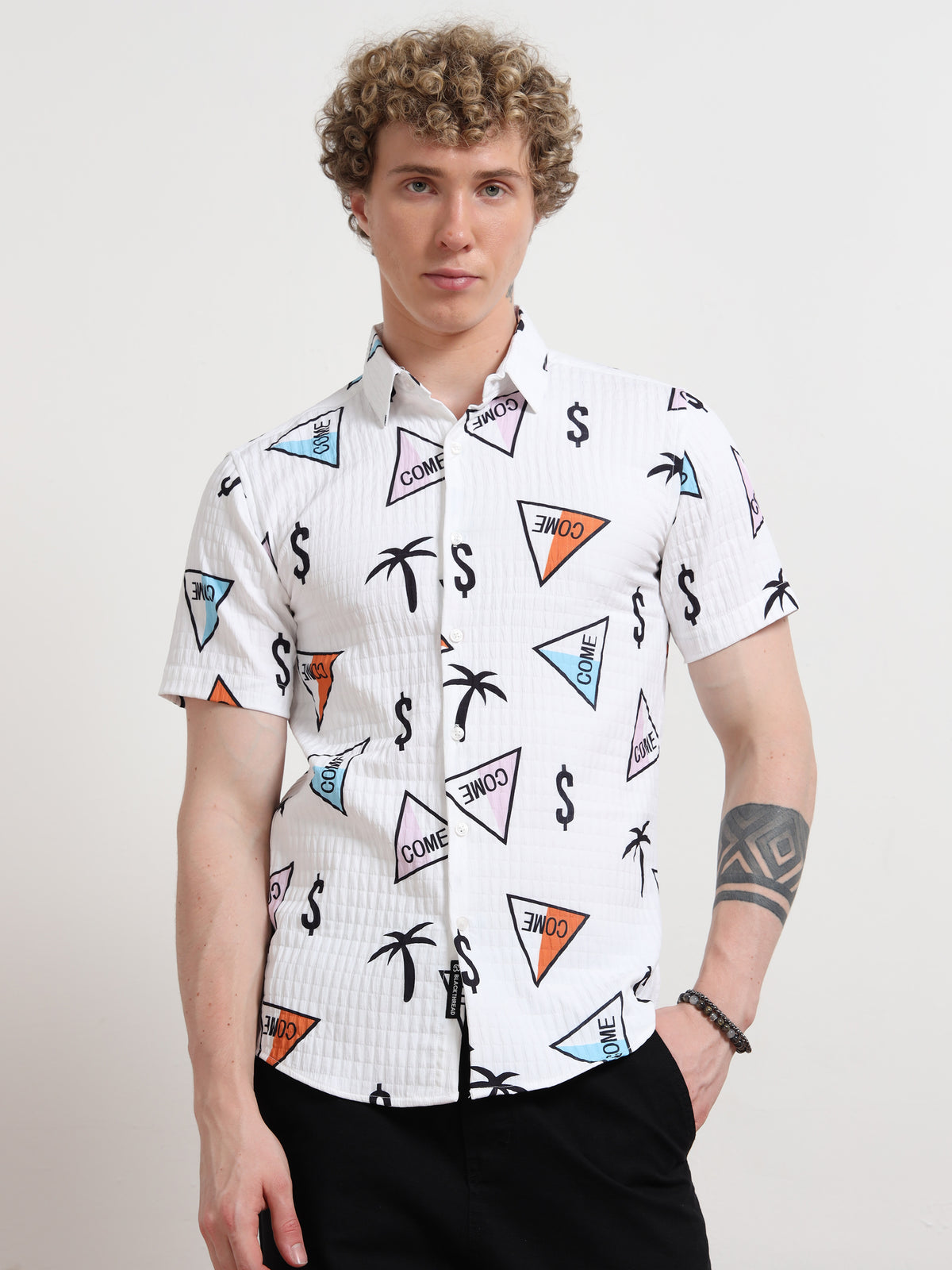 Half Sleeve White Dollar Shirt for Men