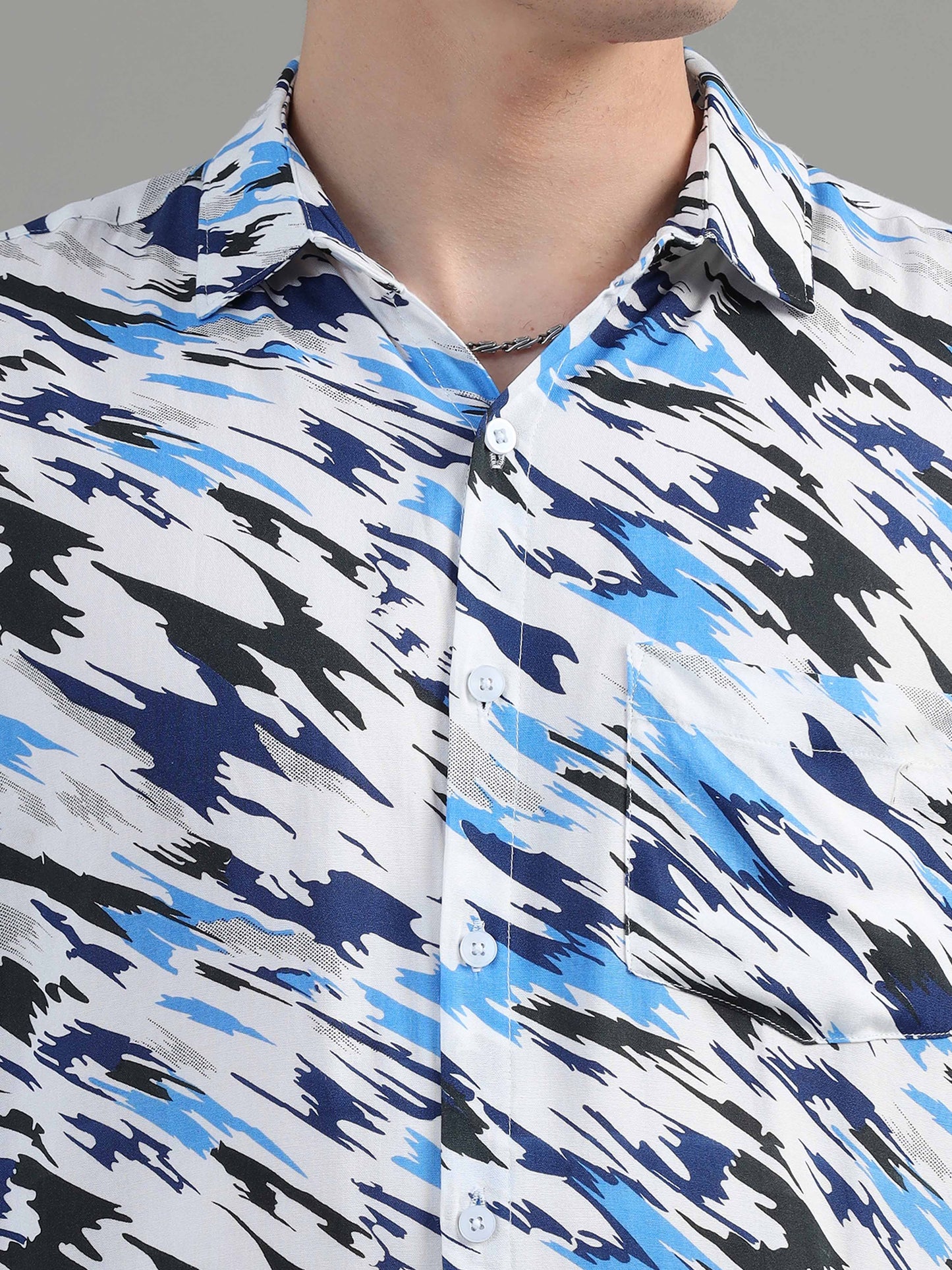 White Marble Printed rayon fabric shirt for men