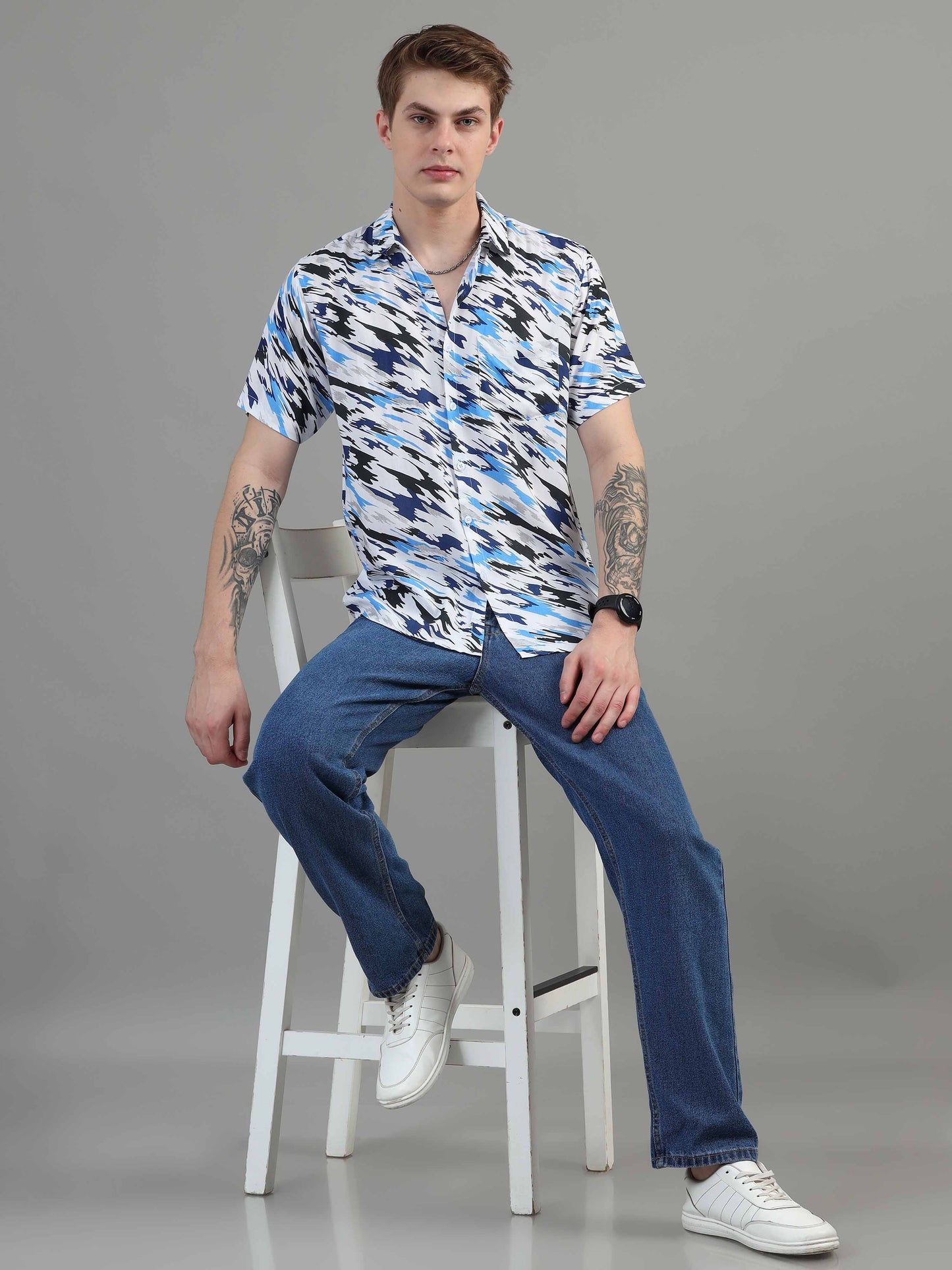 White Marble Printed rayon fabric shirt for men