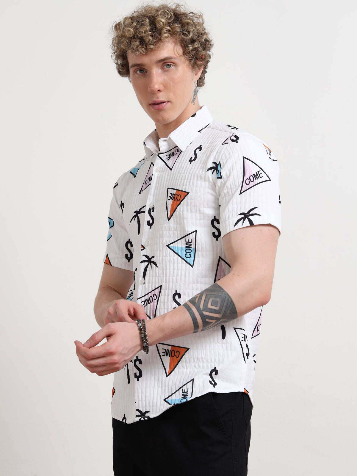 Half Sleeve White Dollar Shirt for Men