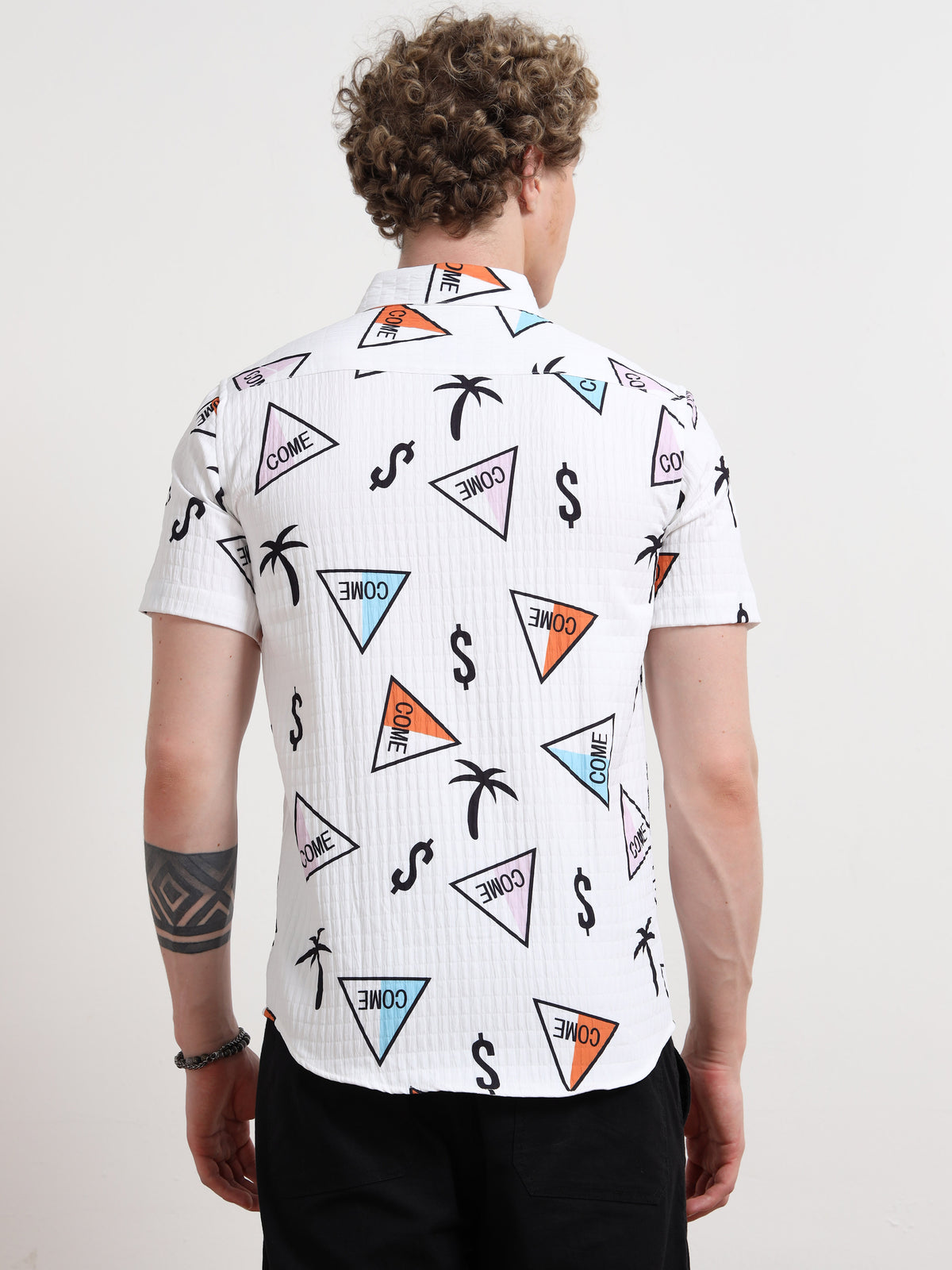 Half Sleeve White Dollar Shirt for Men