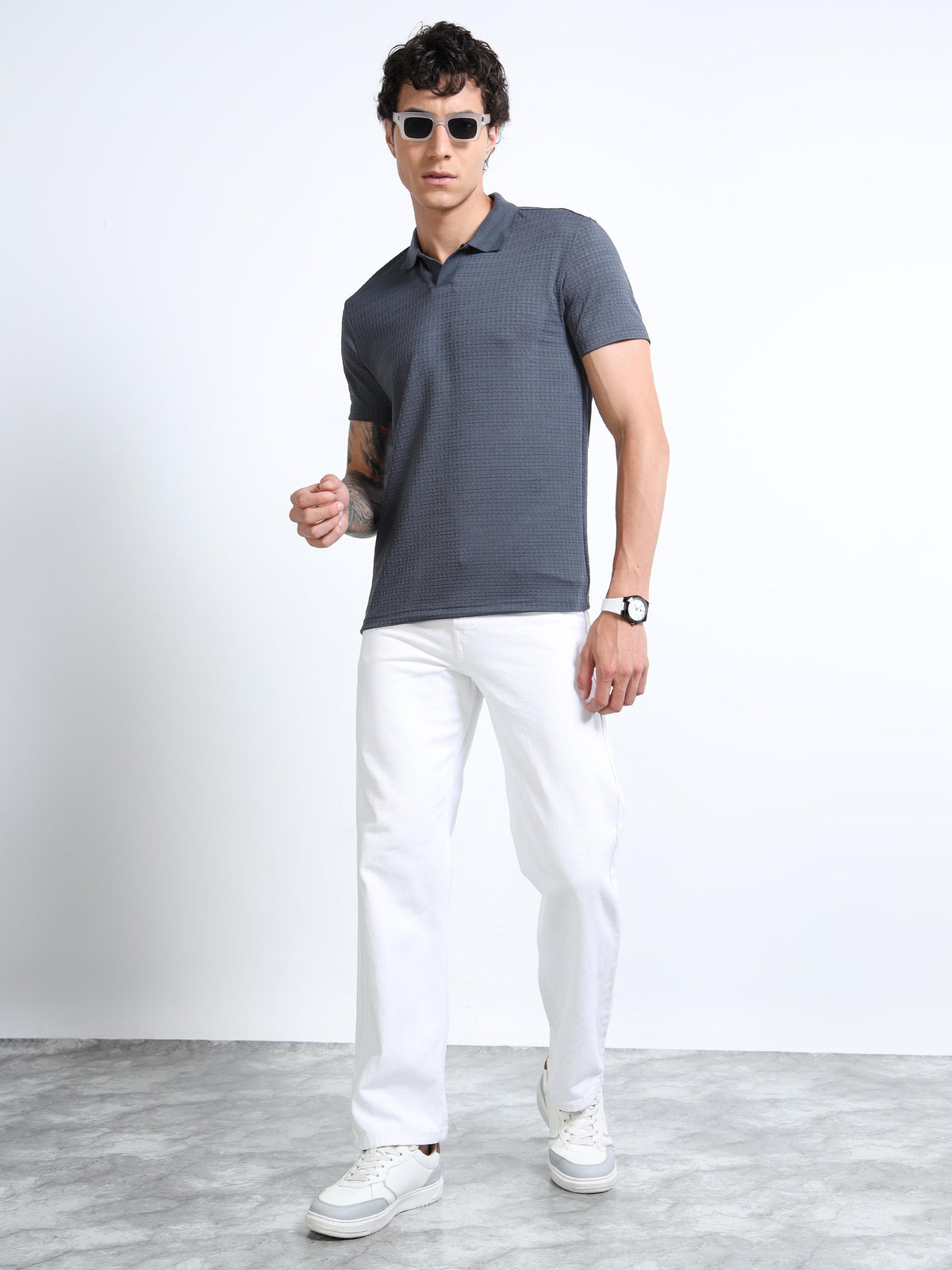 Men’s Textured Knit Polo by Black Thread