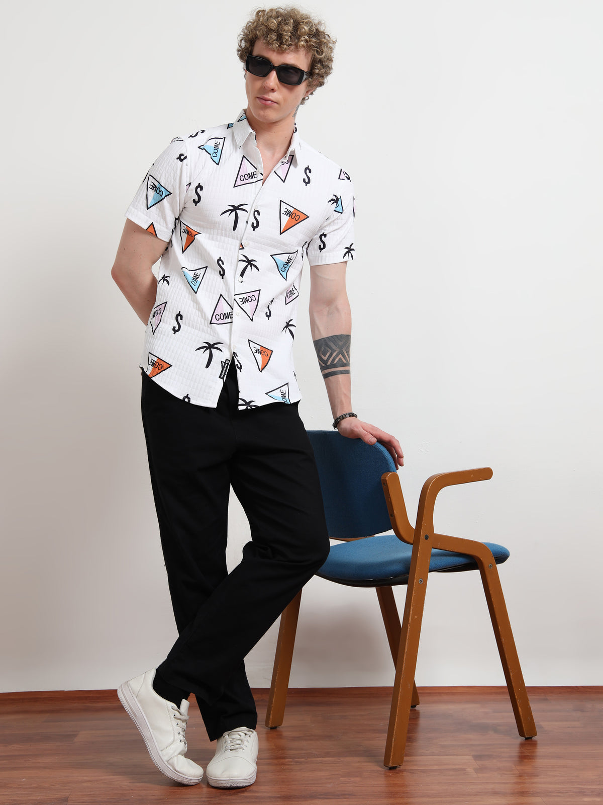 Half Sleeve White Dollar Shirt for Men