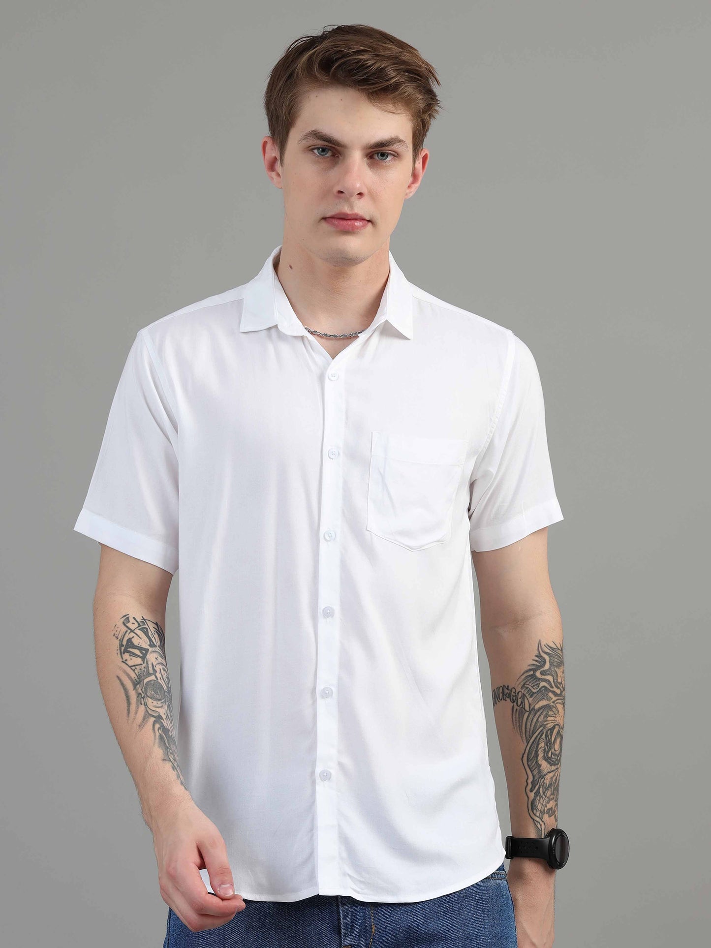 Classic White Solid Shirt for Men