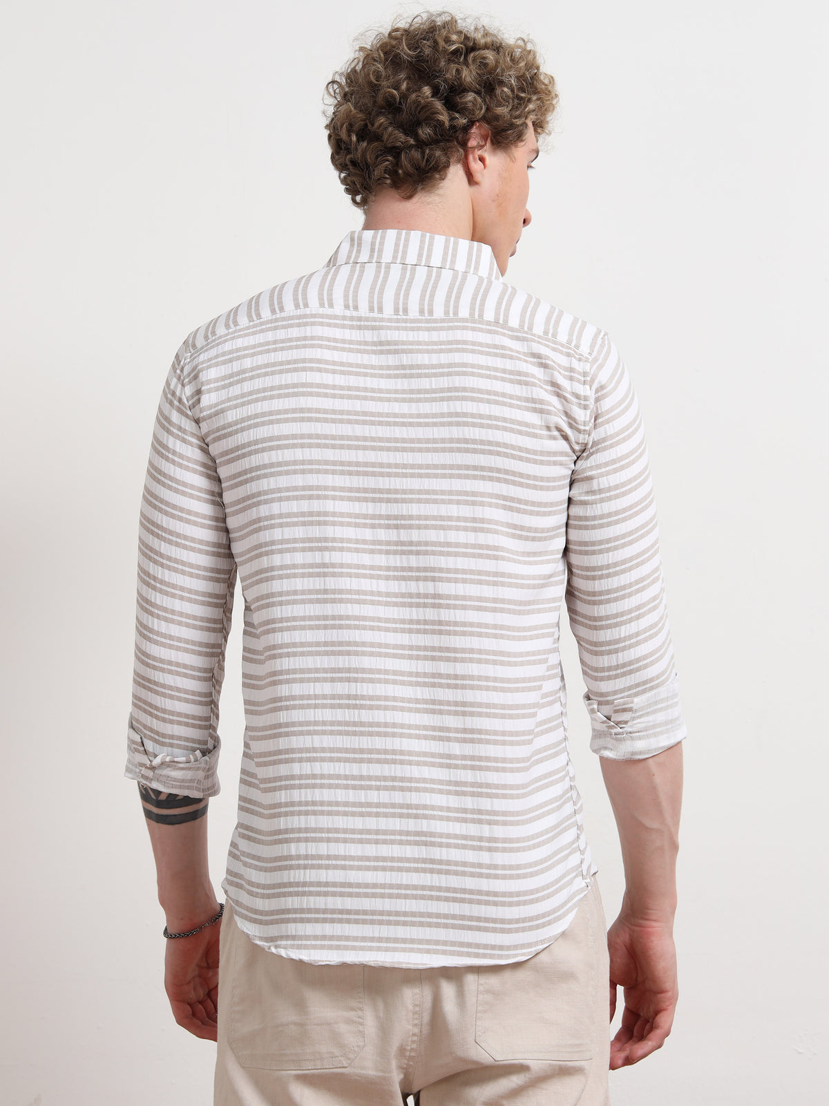 Brown Full Sleeve Horizontal Pinstripe Shirt