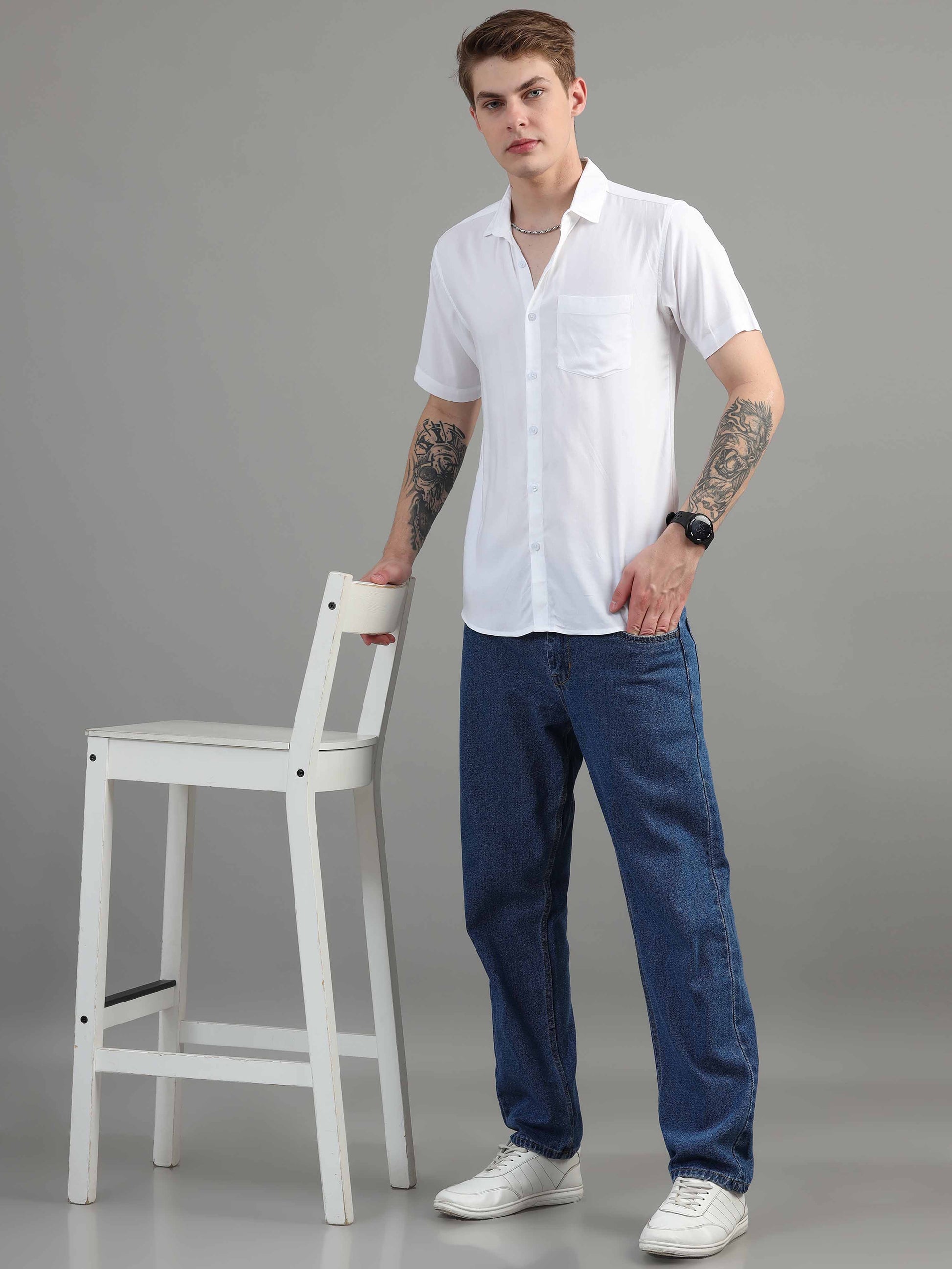 Classic White Solid Shirt for Men