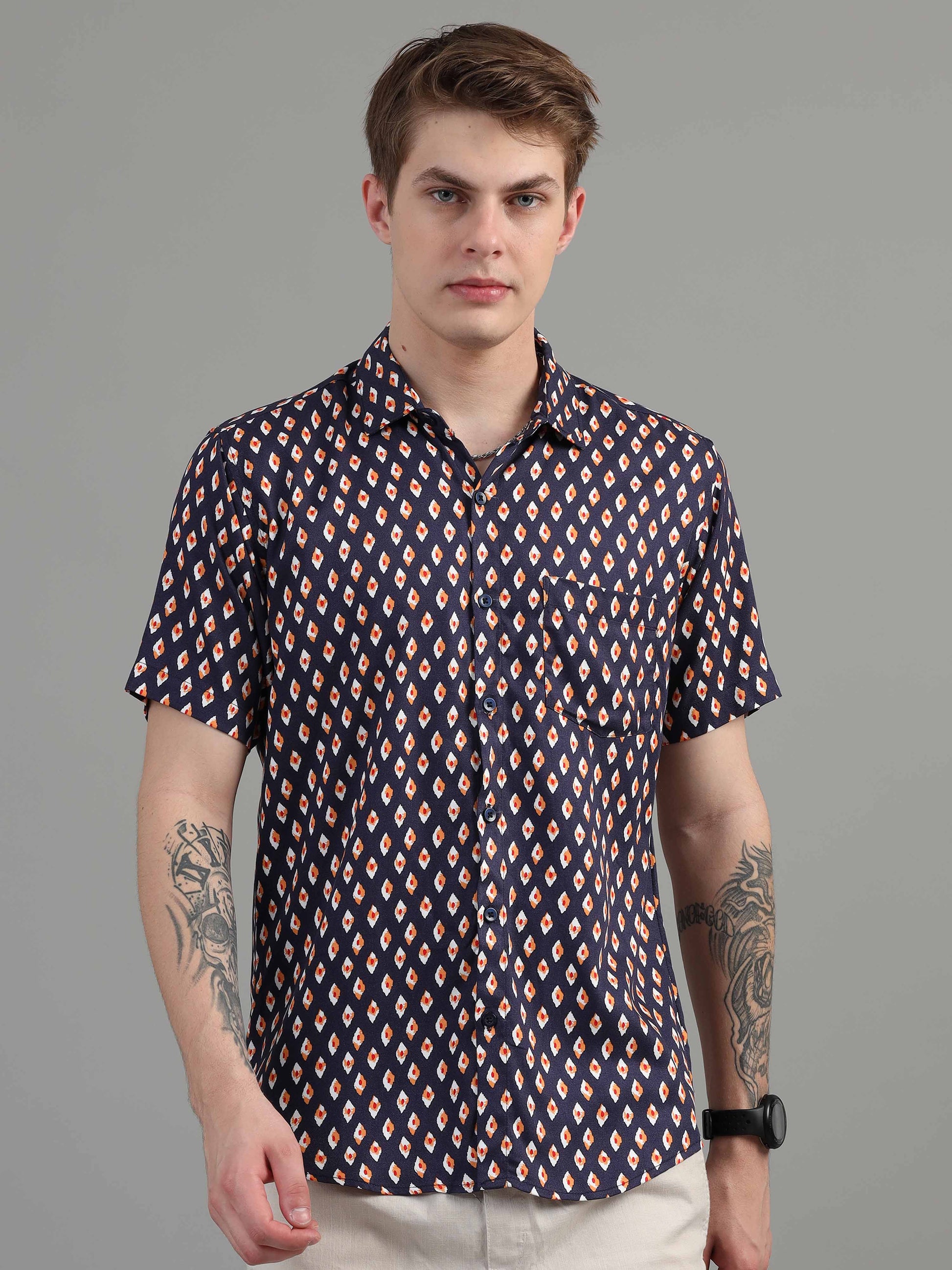 Ethnic Motifs navy print shirt for men