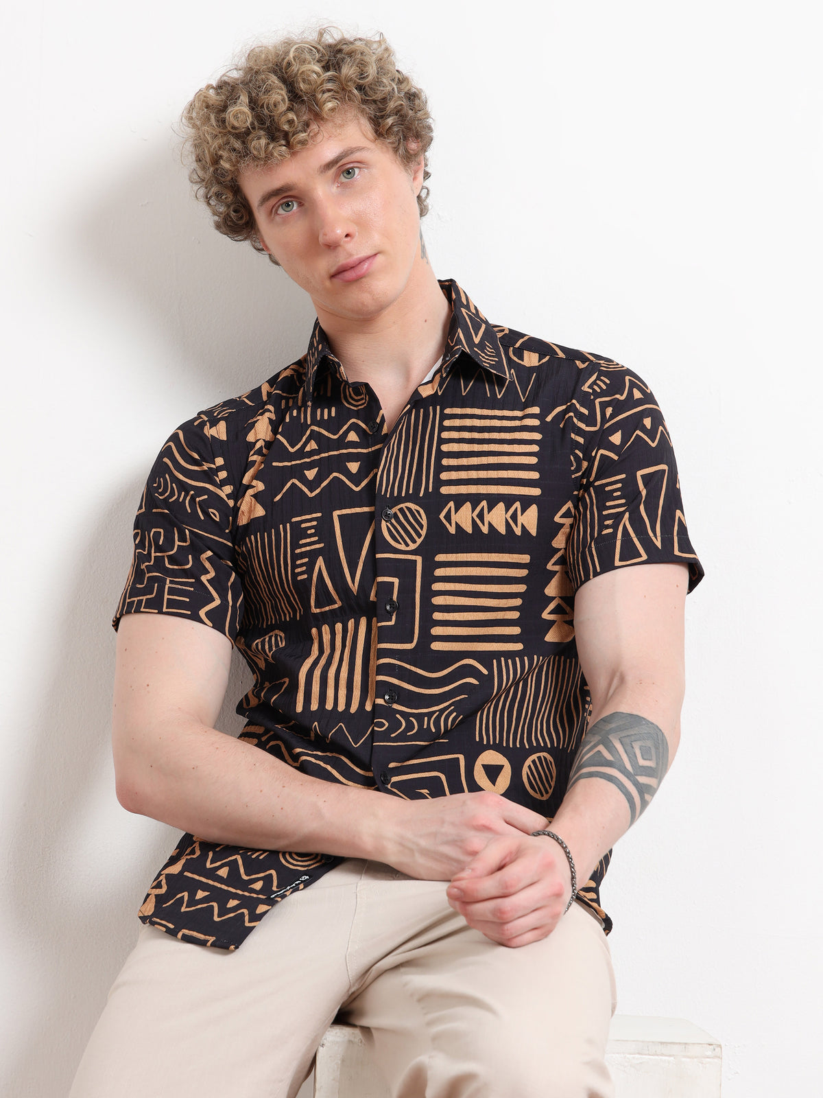 Half Sleeve Aesthetic Black Shirt for Men