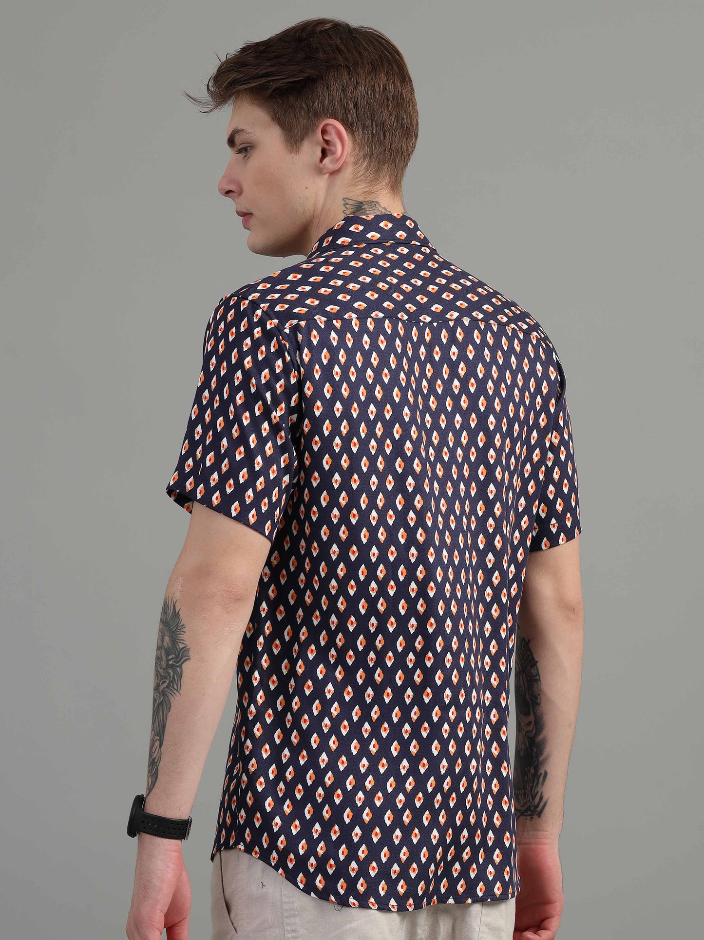 Ethnic Motifs navy print shirt for men